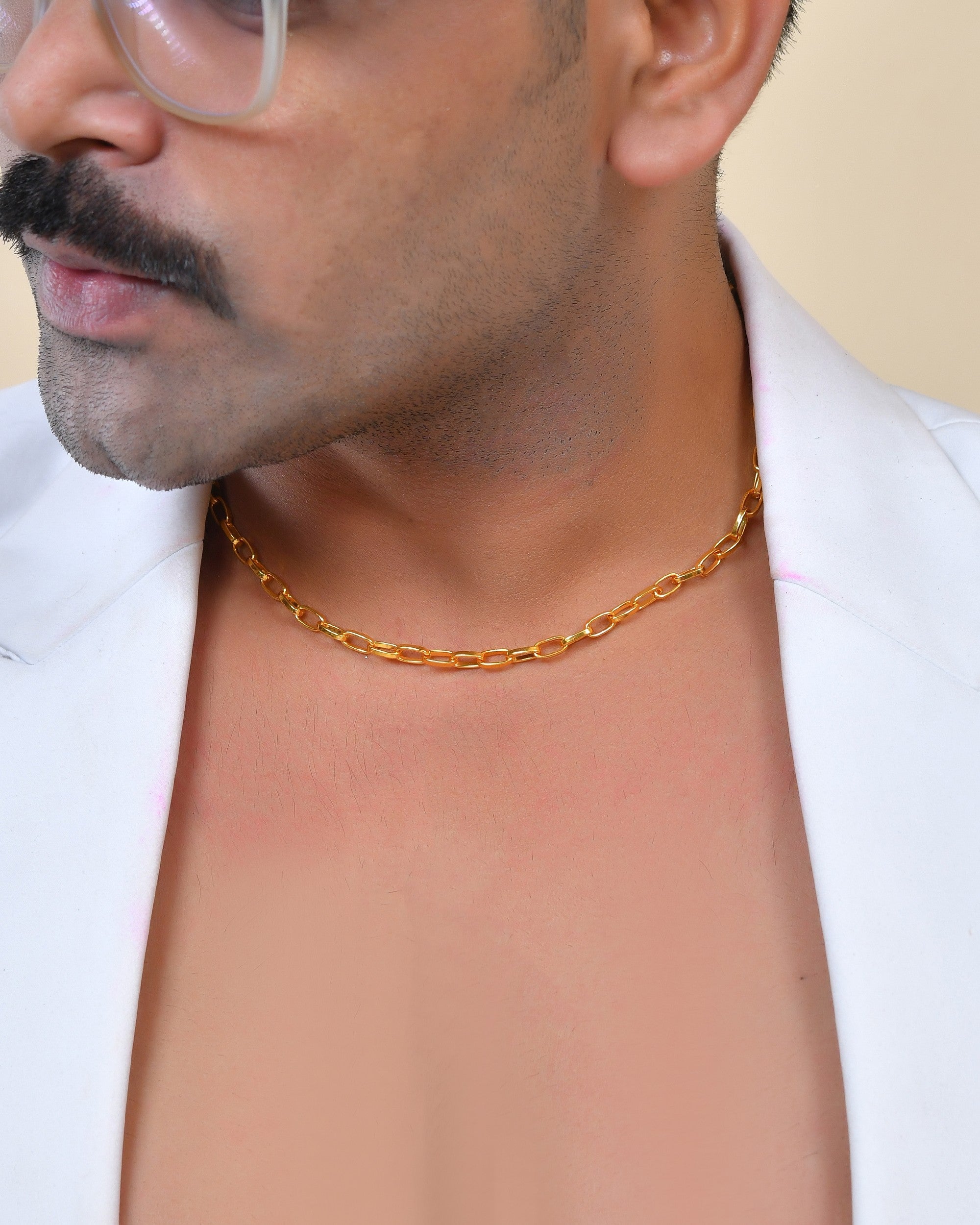 VOJ Gold Polished Stainless Steel Linked Chain For Men