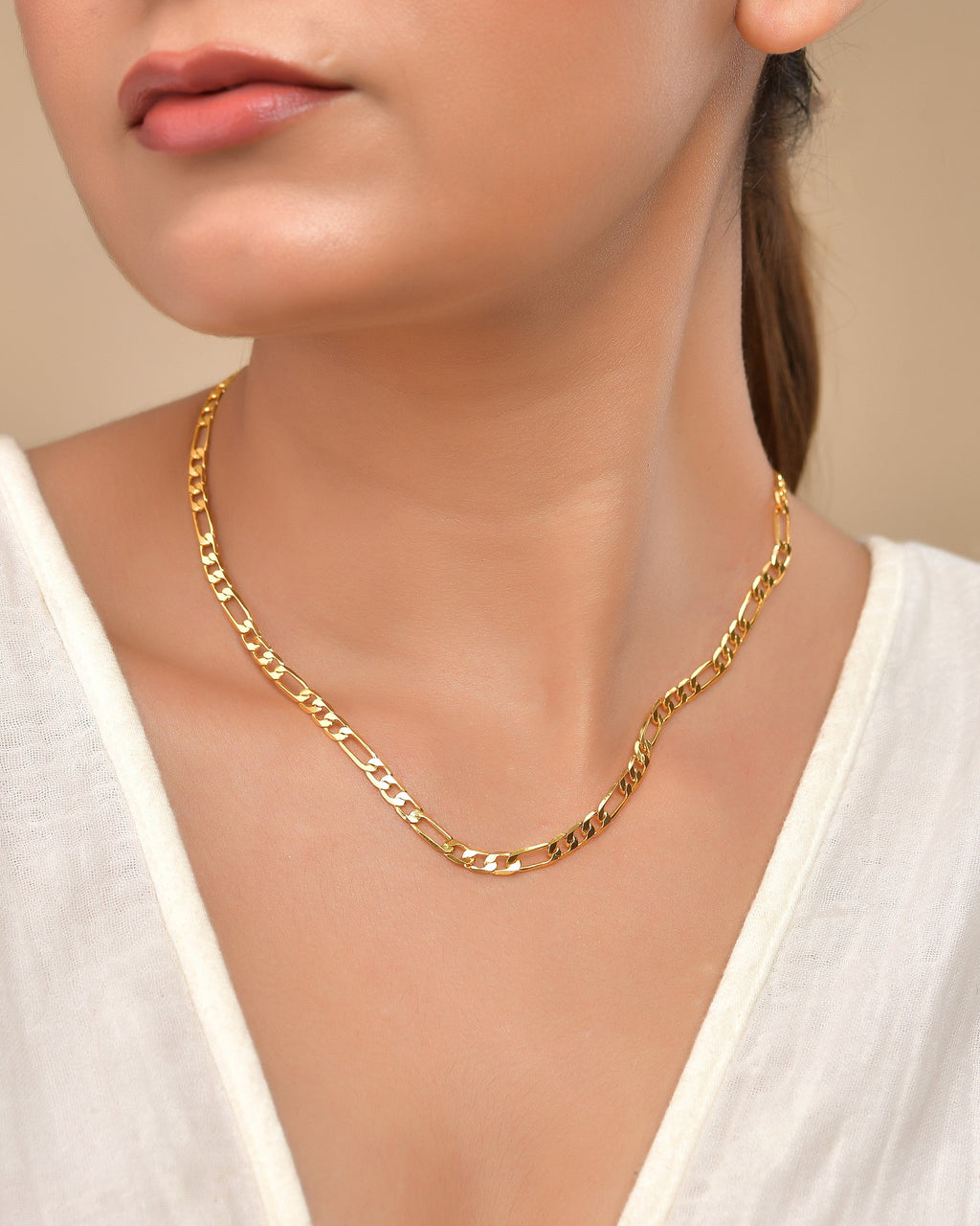 VOJ Gold Polished Minimal Linked Chain For Women