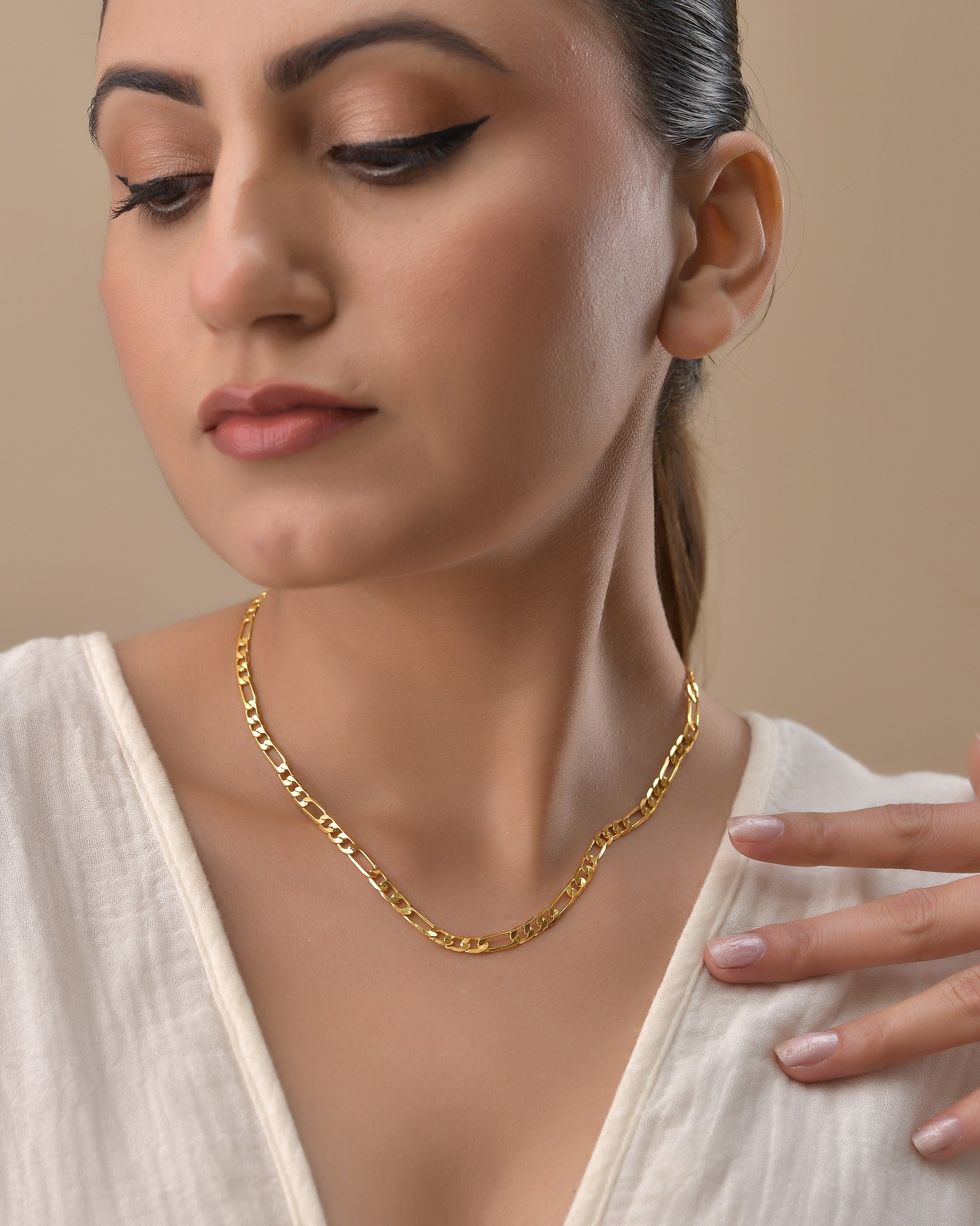 VOJ Gold Polished Minimal Linked Chain For Women