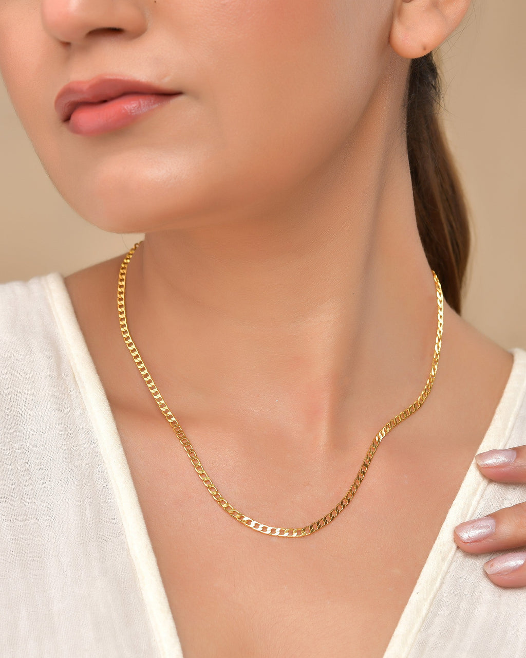 VOJ Stainless Steel Gold Polished Minimal Link Chain For Women