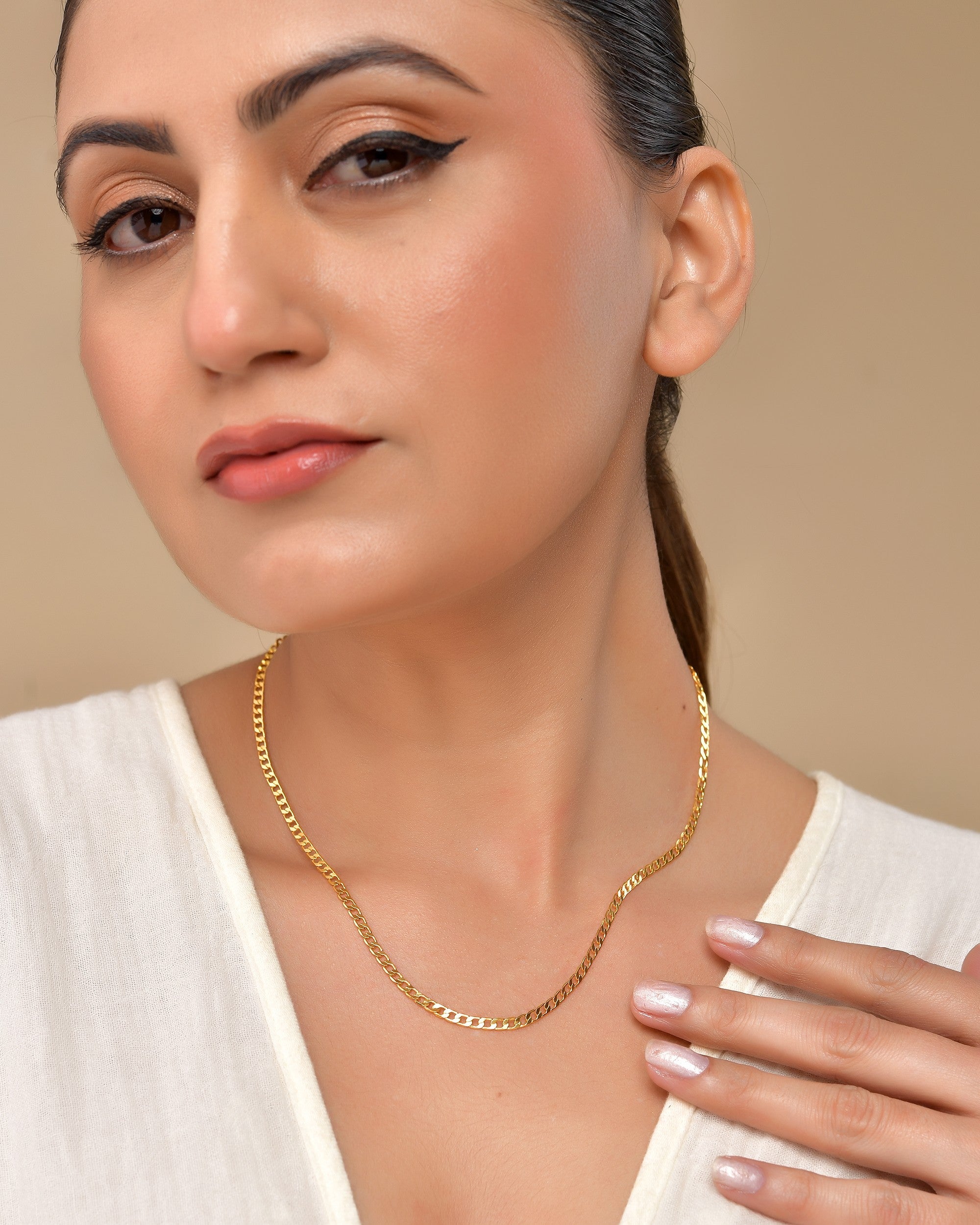 VOJ Stainless Steel Gold Polished Minimal Link Chain For Women