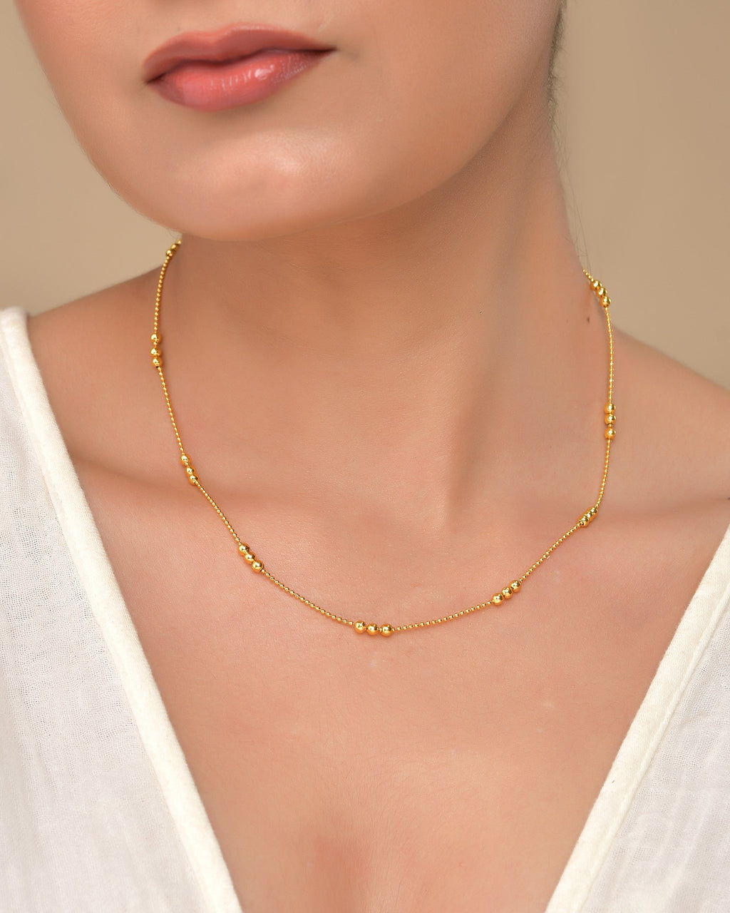 VOJ Women Gold Polished Stainless Steel Minimal Ball Chain