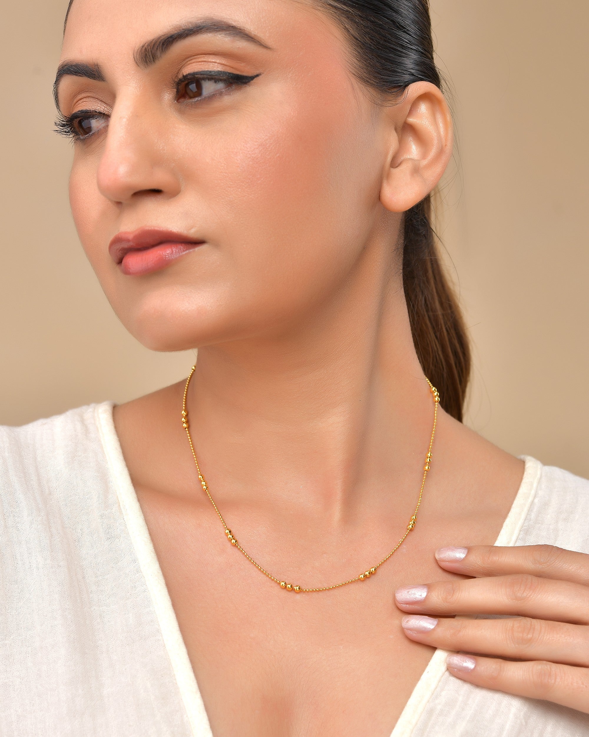 VOJ Women Gold Polished Stainless Steel Minimal Ball Chain