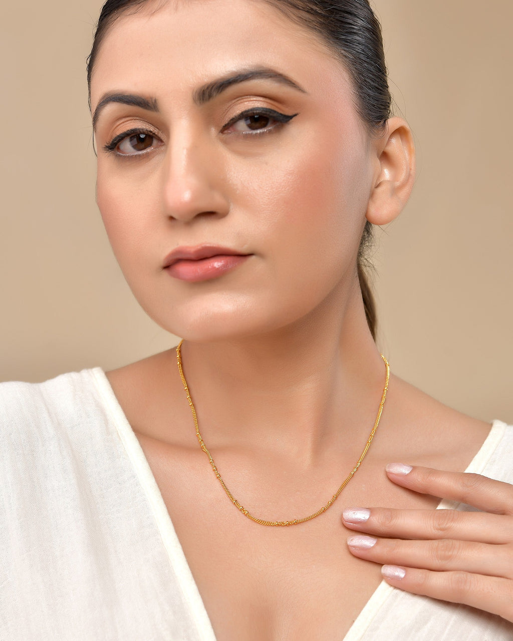 VOJ Women Gold Polished Stainless Steel Ball Chain