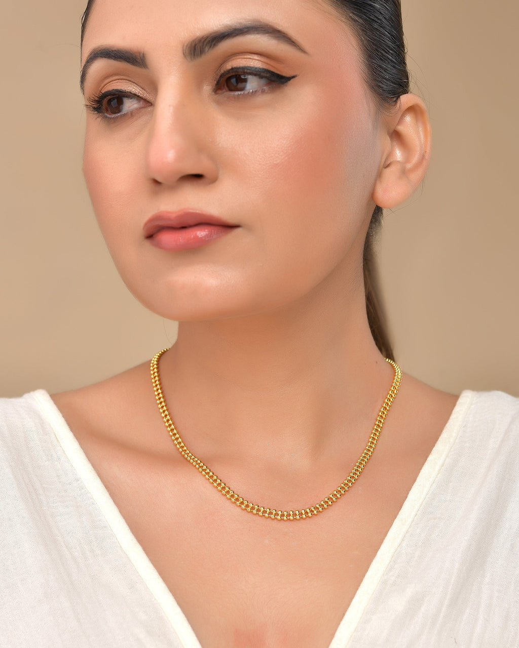 VOJ Gold Polished Ball Shaped Minimal Chain For Women