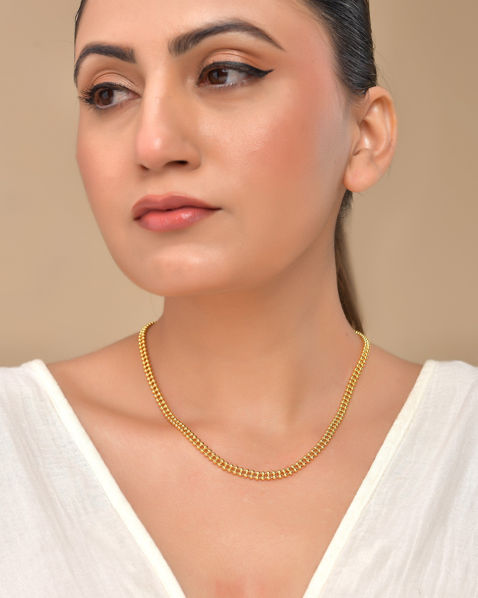 VOJ Gold Polished Ball Shaped Minimal Chain For Women