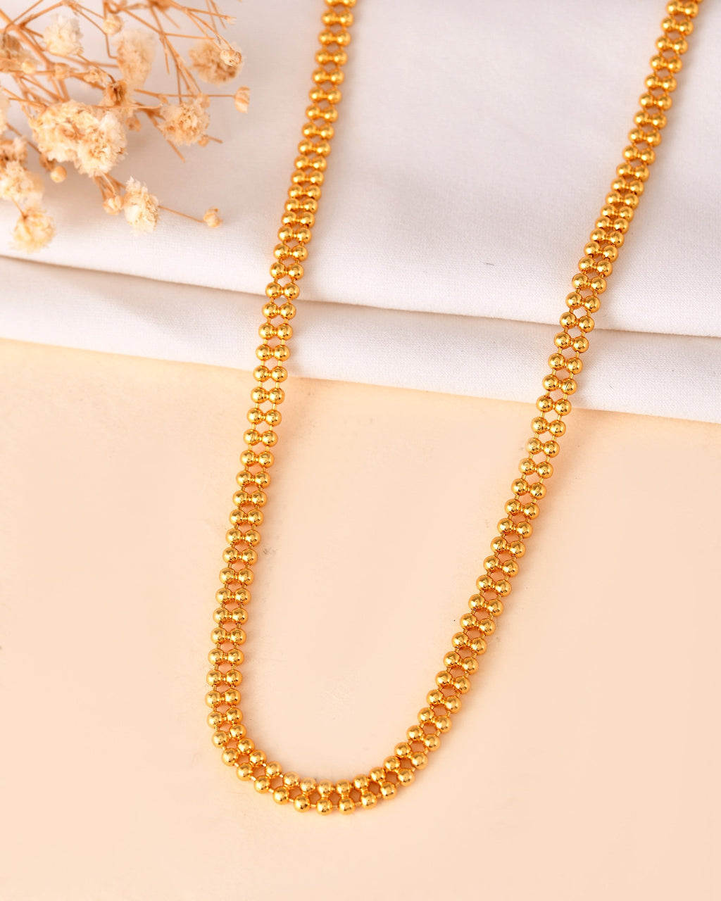 VOJ Gold Polished Ball Shaped Minimal Chain For Women