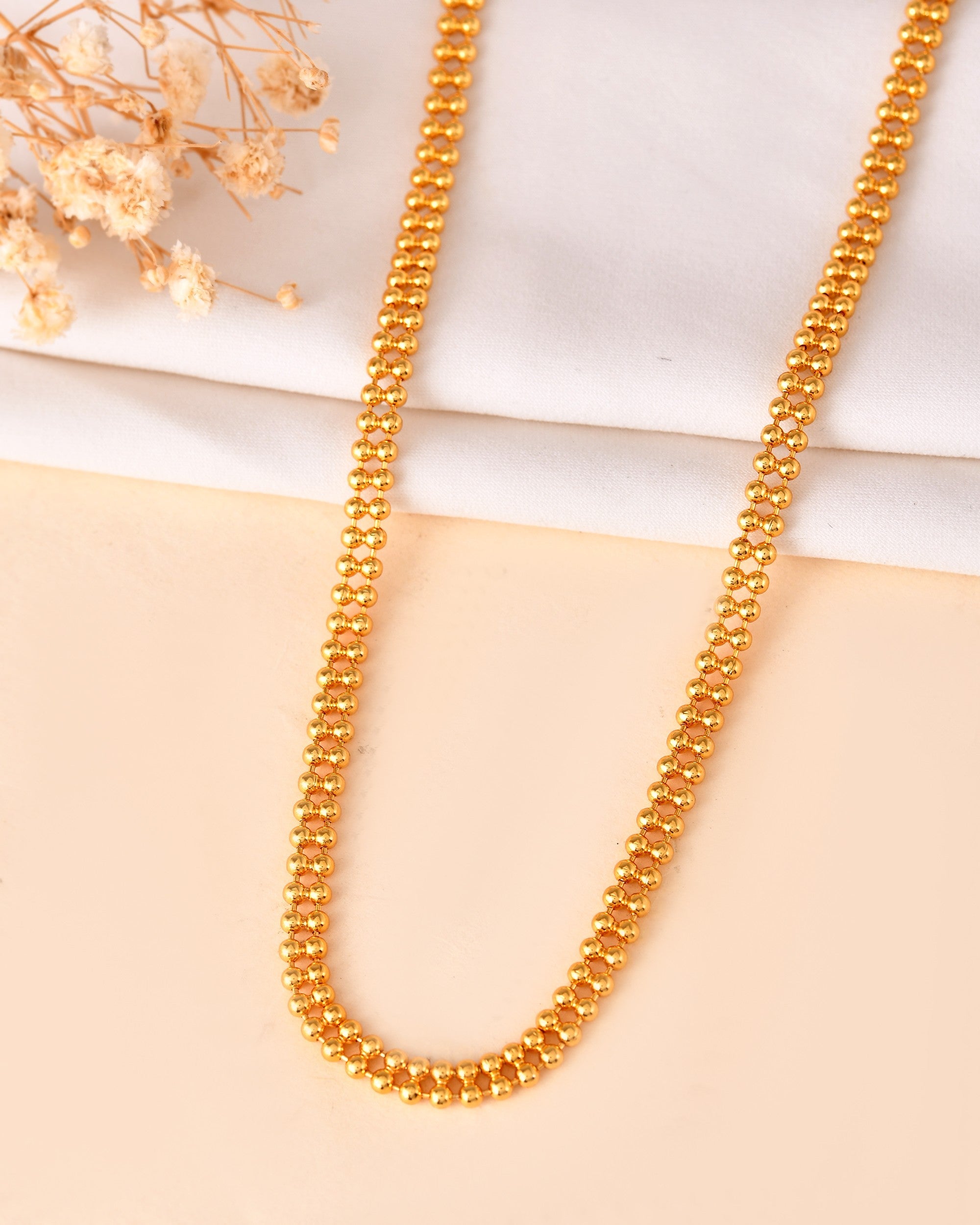 VOJ Gold Polished Ball Shaped Minimal Chain For Women
