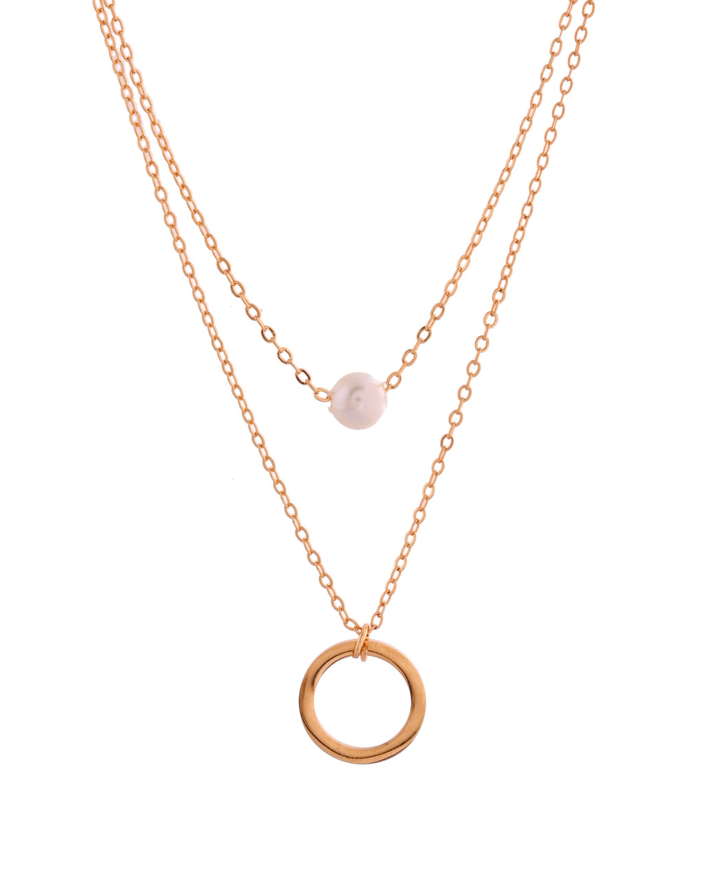 VOJ Gold Polished Multi Layer Pearl Studded Designer Chain