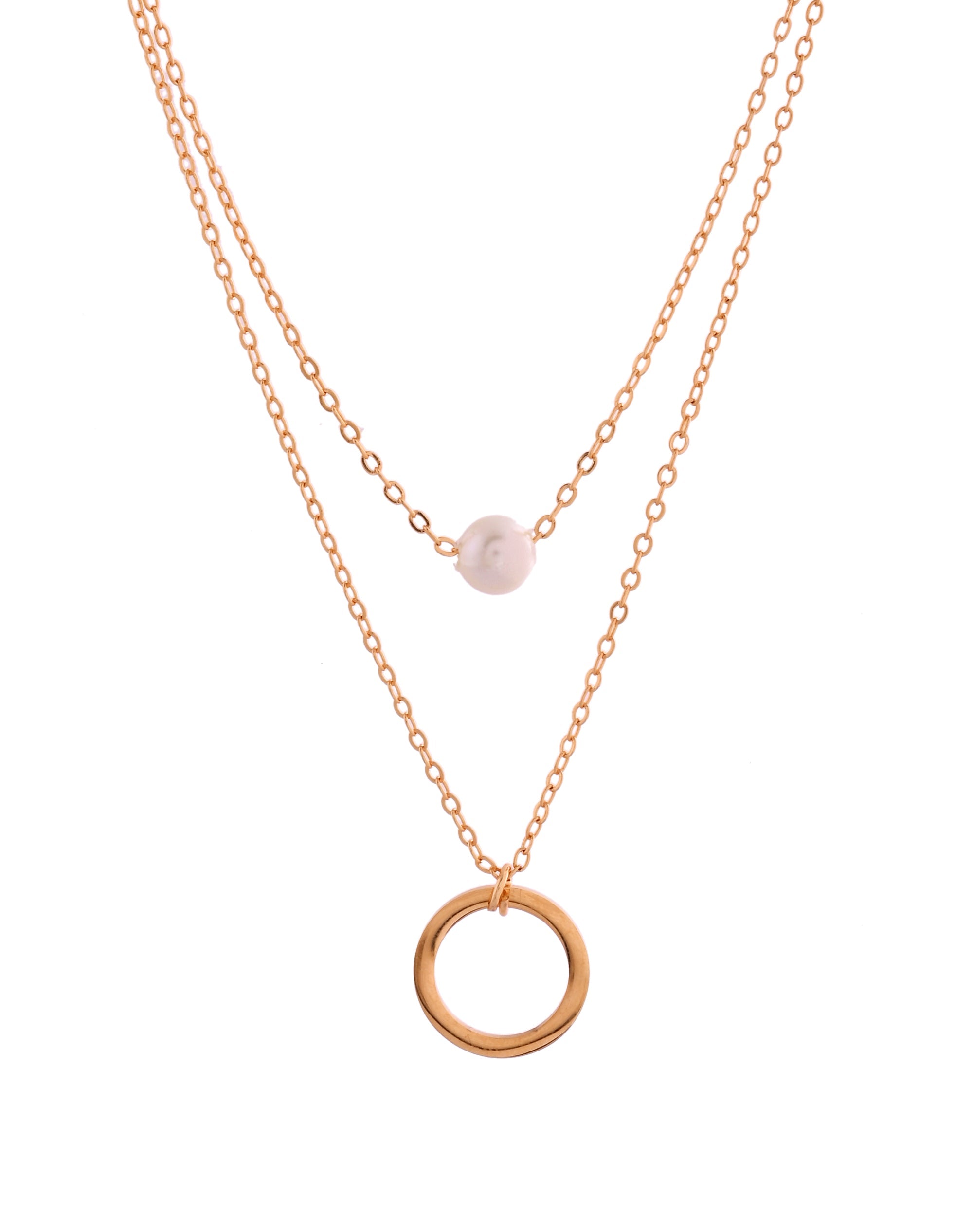 VOJ Gold Polished Multi Layer Pearl Studded Designer Chain