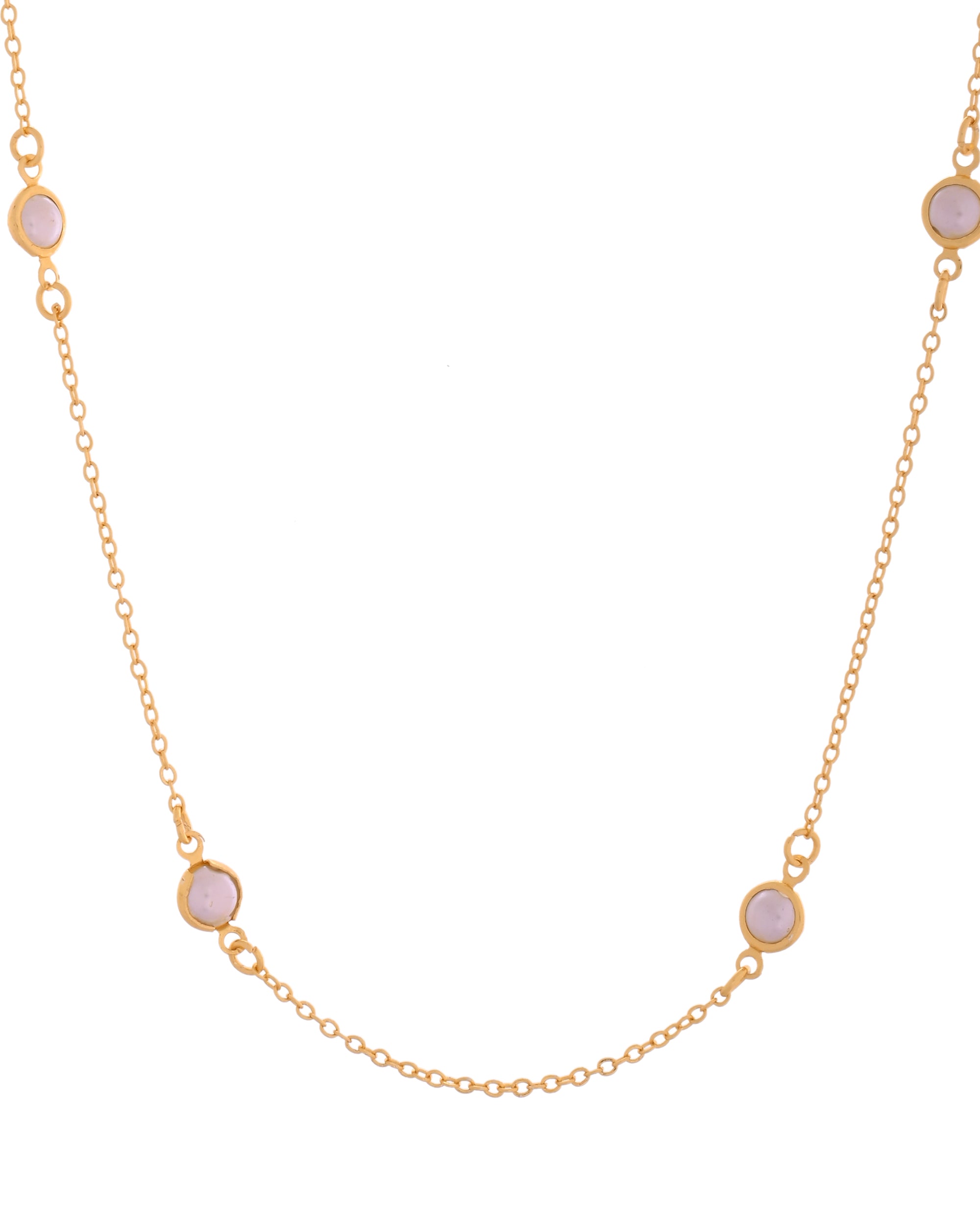 VOJ Gold Polished Women Pearl Studded Stainless Steel Chain