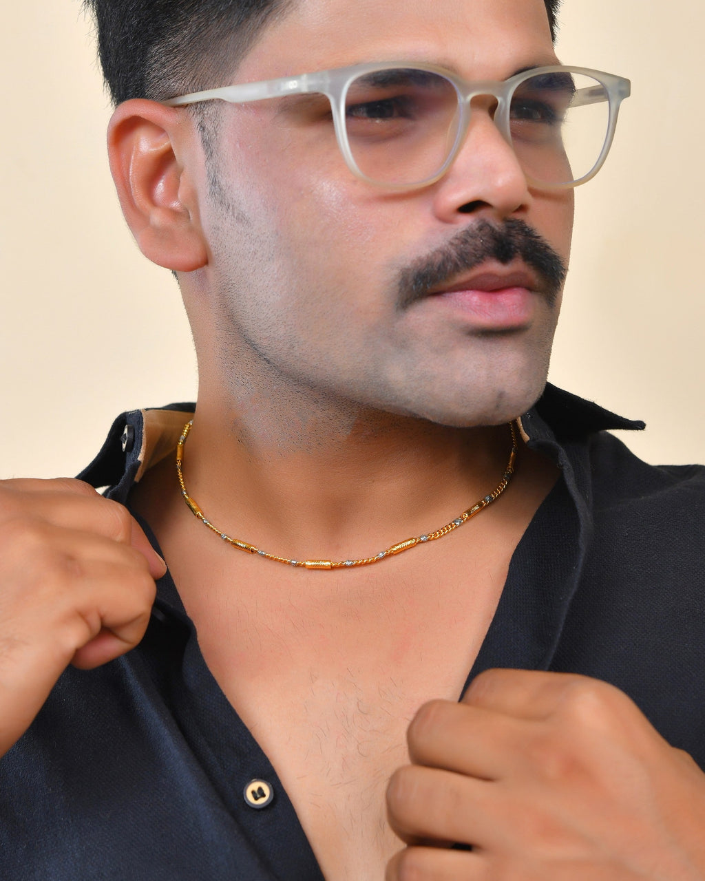 VOJ Men Dual Toned Cylindrical Shaped Stainless Steel Chain