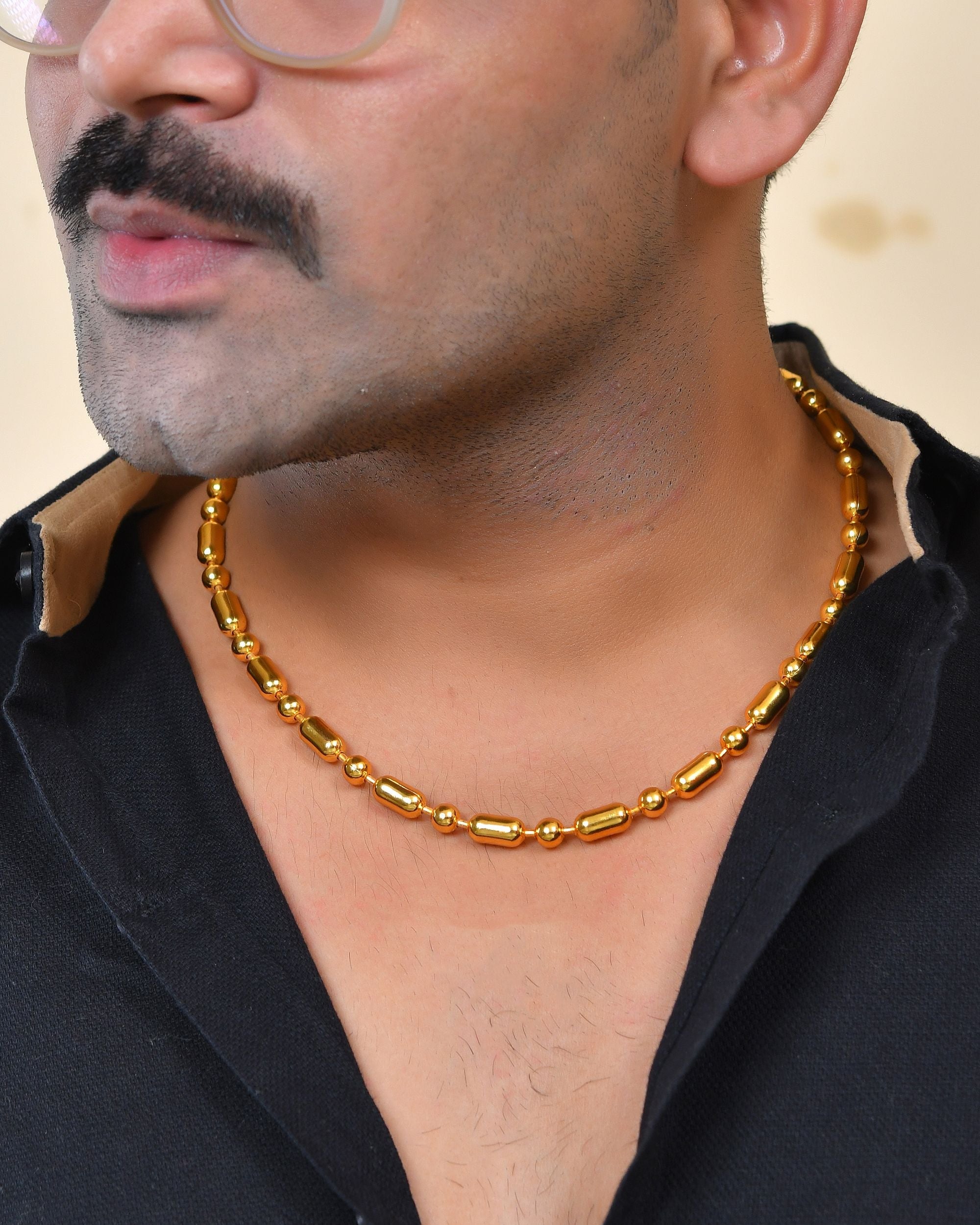 VOJ Men Gold Polished Drop Studded Elegant Chain