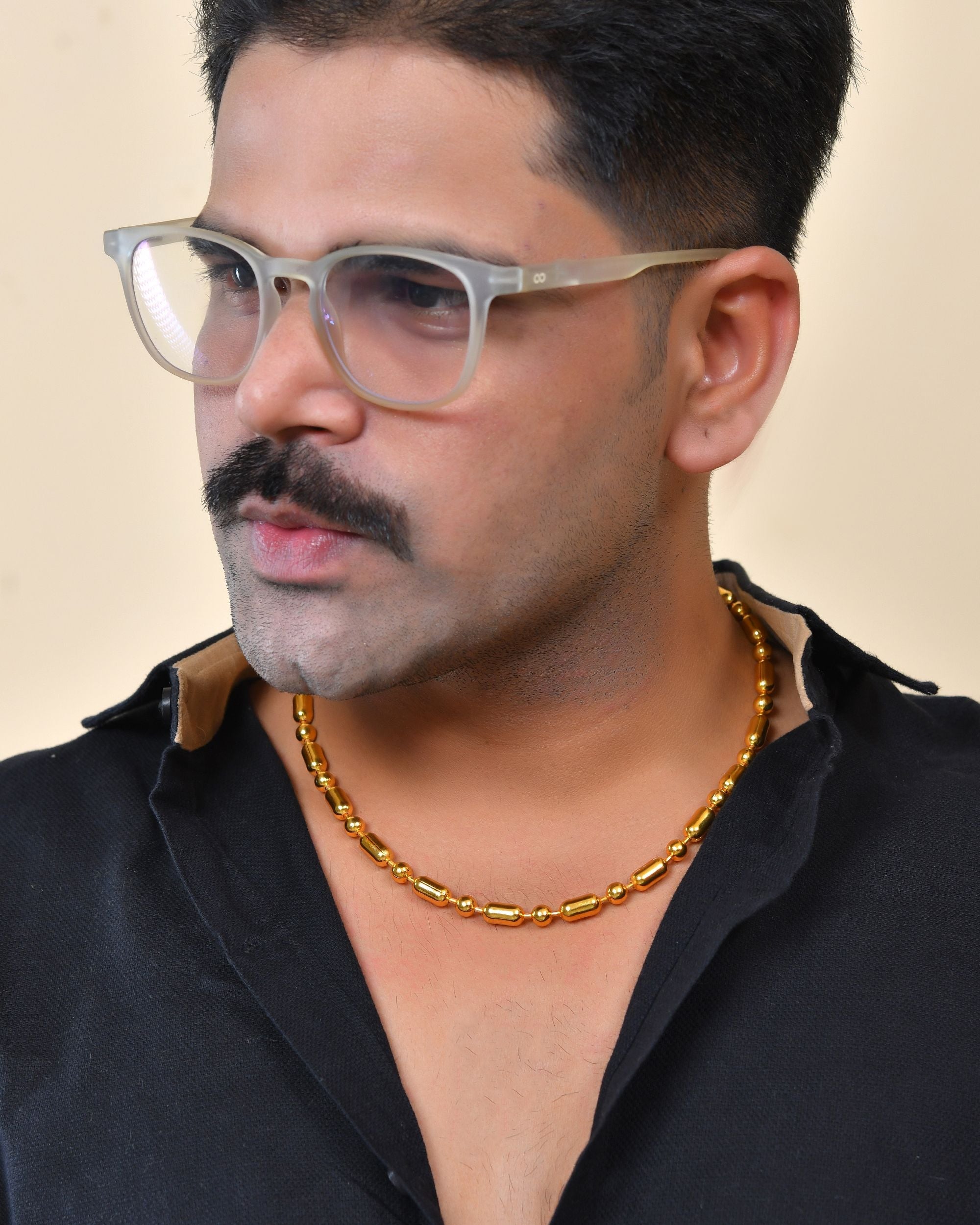 VOJ Men Gold Polished Drop Studded Elegant Chain