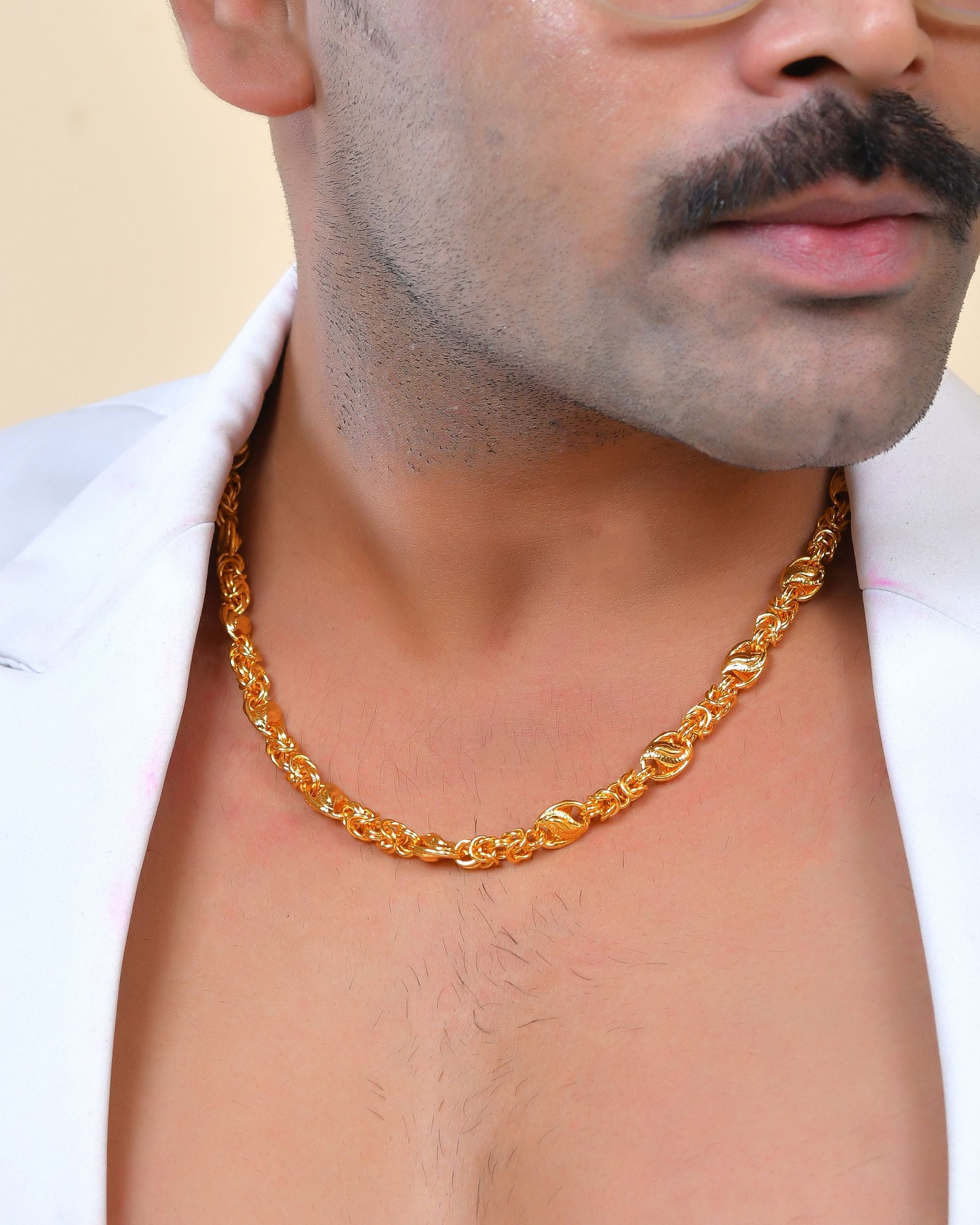 VOJ Gold Polished Designer Stainless Steel Chain For Men