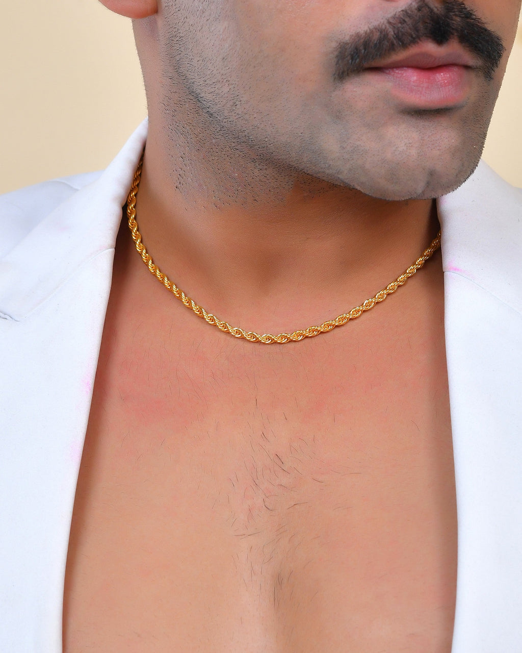 VOJ Gold Polished Twisted Stainless Steel Chain For Men