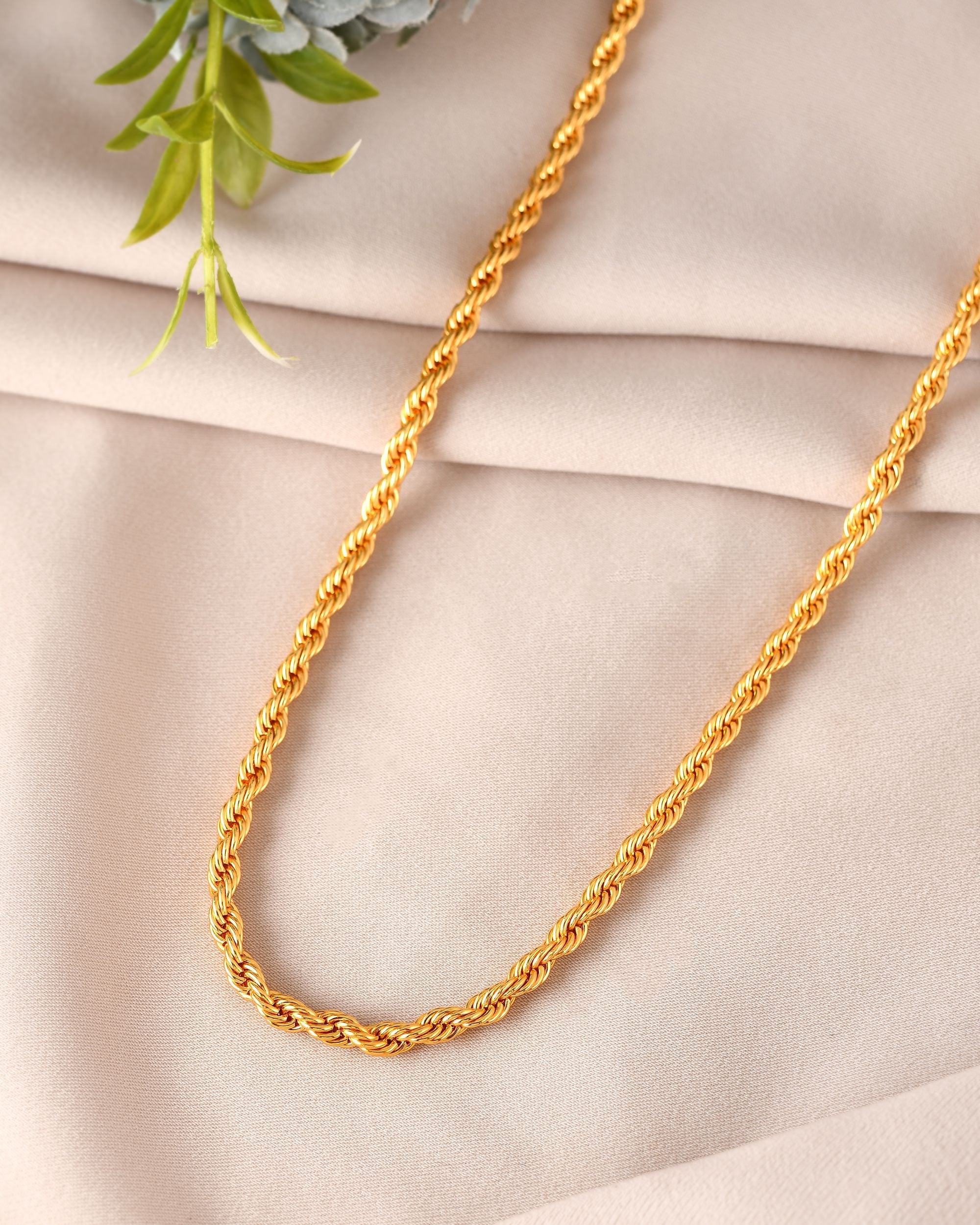 VOJ Gold Polished Twisted Stainless Steel Chain For Men