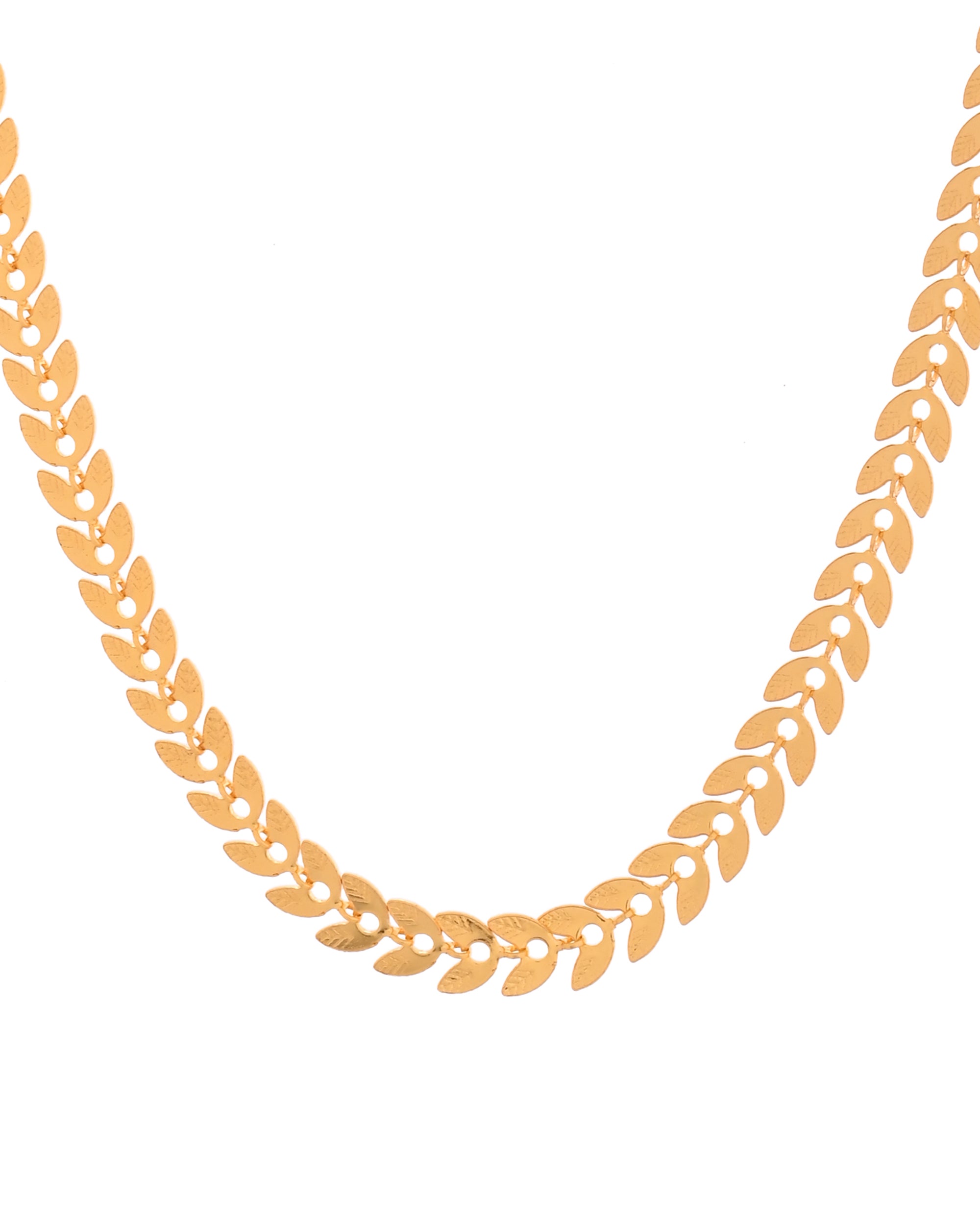 VOJ Gold Polished Filled Leaf Shaped Chain For Women