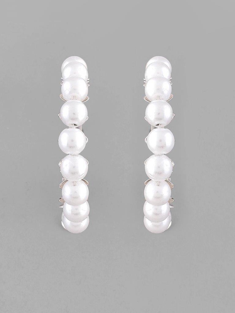 VOJ White Pearl Silver Plated Hoops Earrings