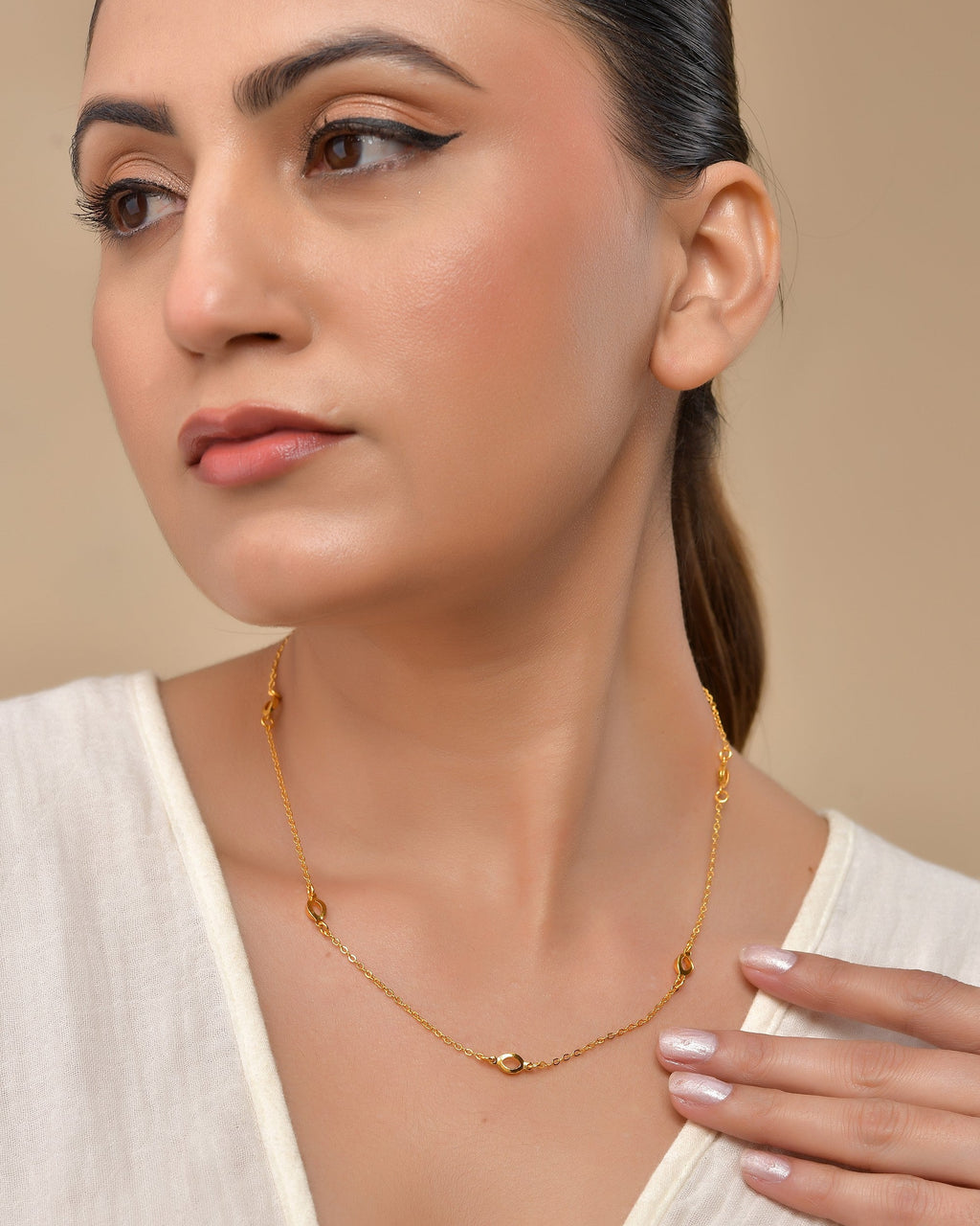 VOJ Gold Polished Minimal Designer Chain For Women