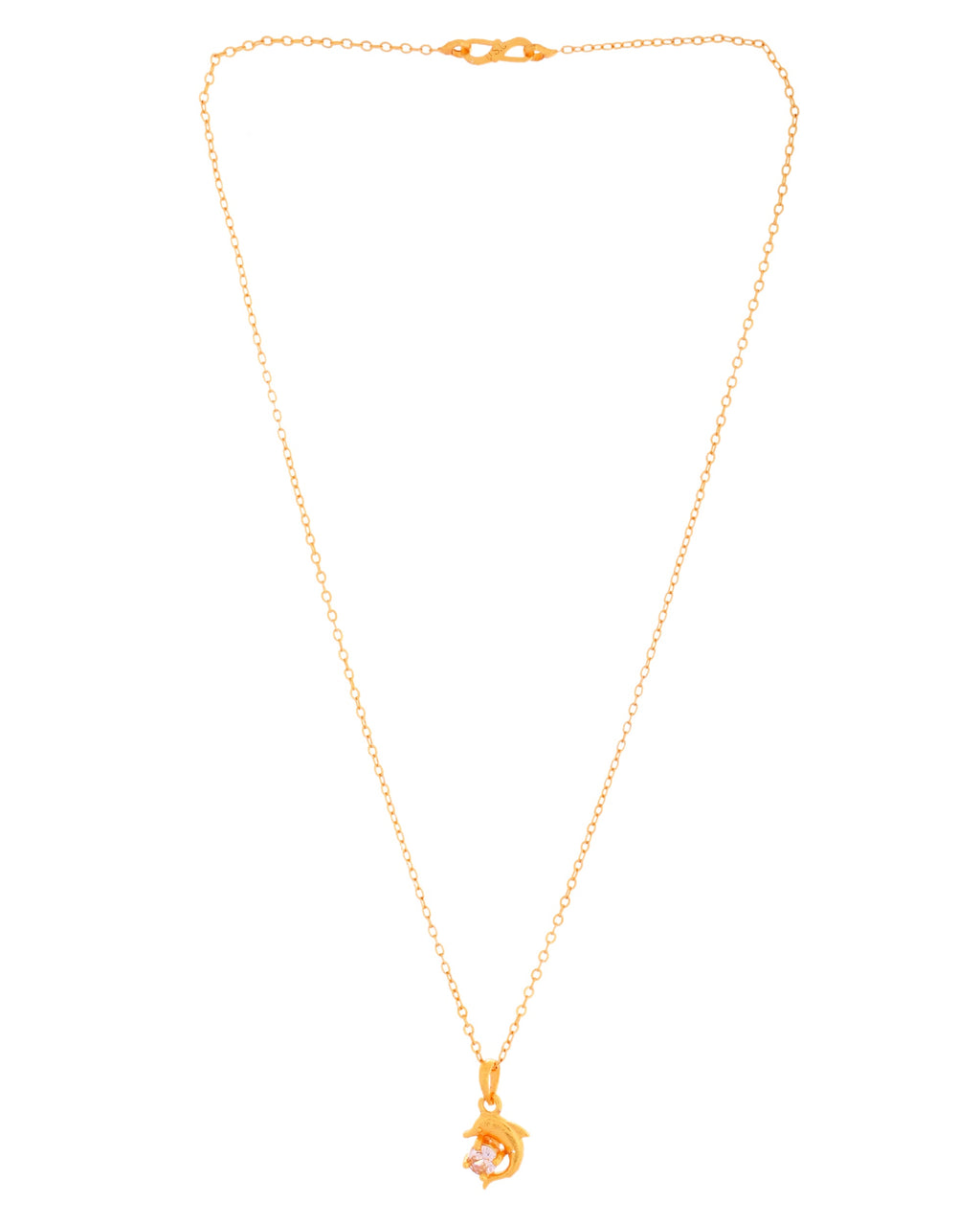 VOJ Gold Polished Chain With Fish Shaped Stone Studded Pendant