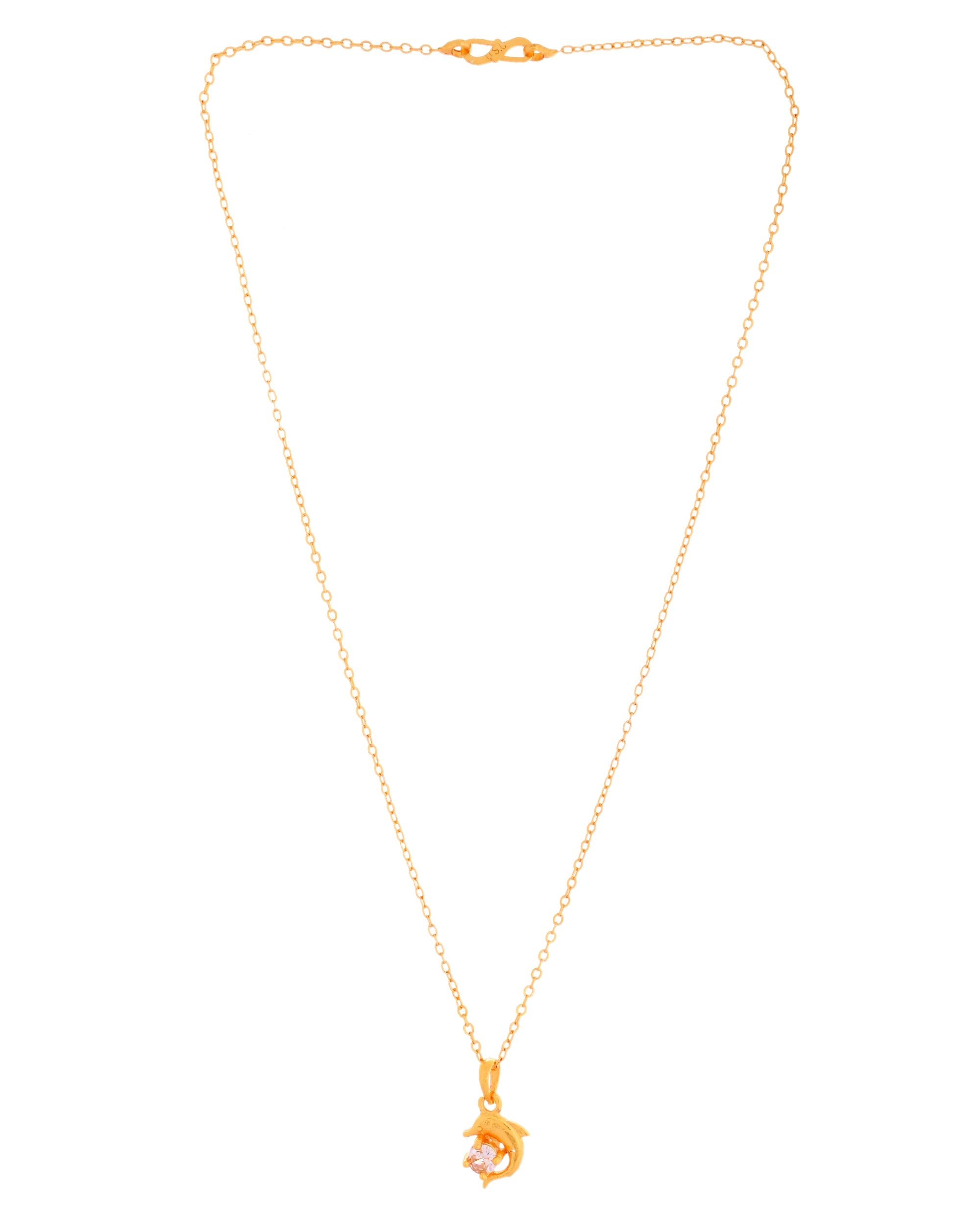 VOJ Gold Polished Chain With Fish Shaped Stone Studded Pendant