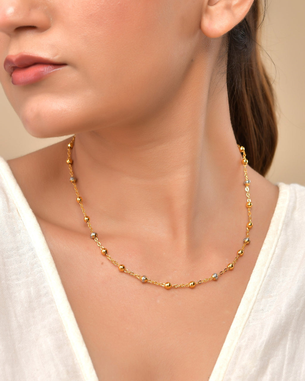 VOJ Stainless Steel Dual Toned Ball Chain For Women
