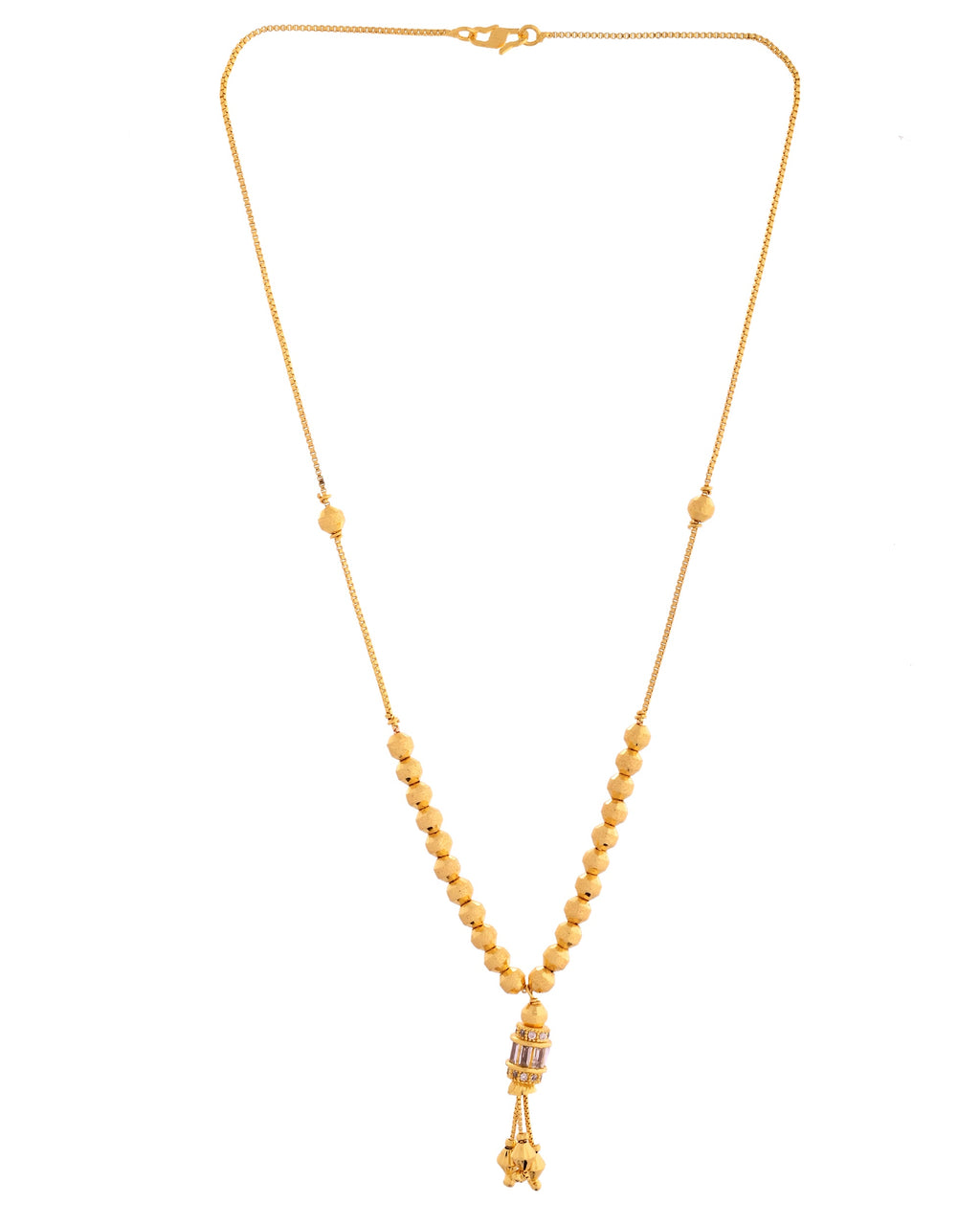 VOJ Rose Gold Polished Ad Studded Round Pendant With Chain