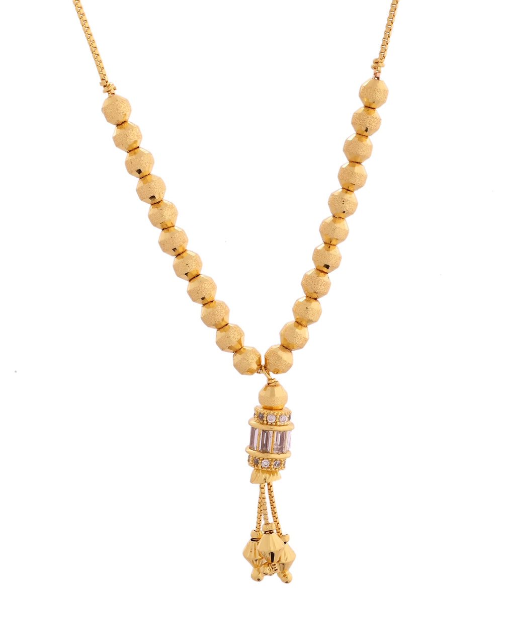 VOJ Rose Gold Polished Ad Studded Round Pendant With Chain