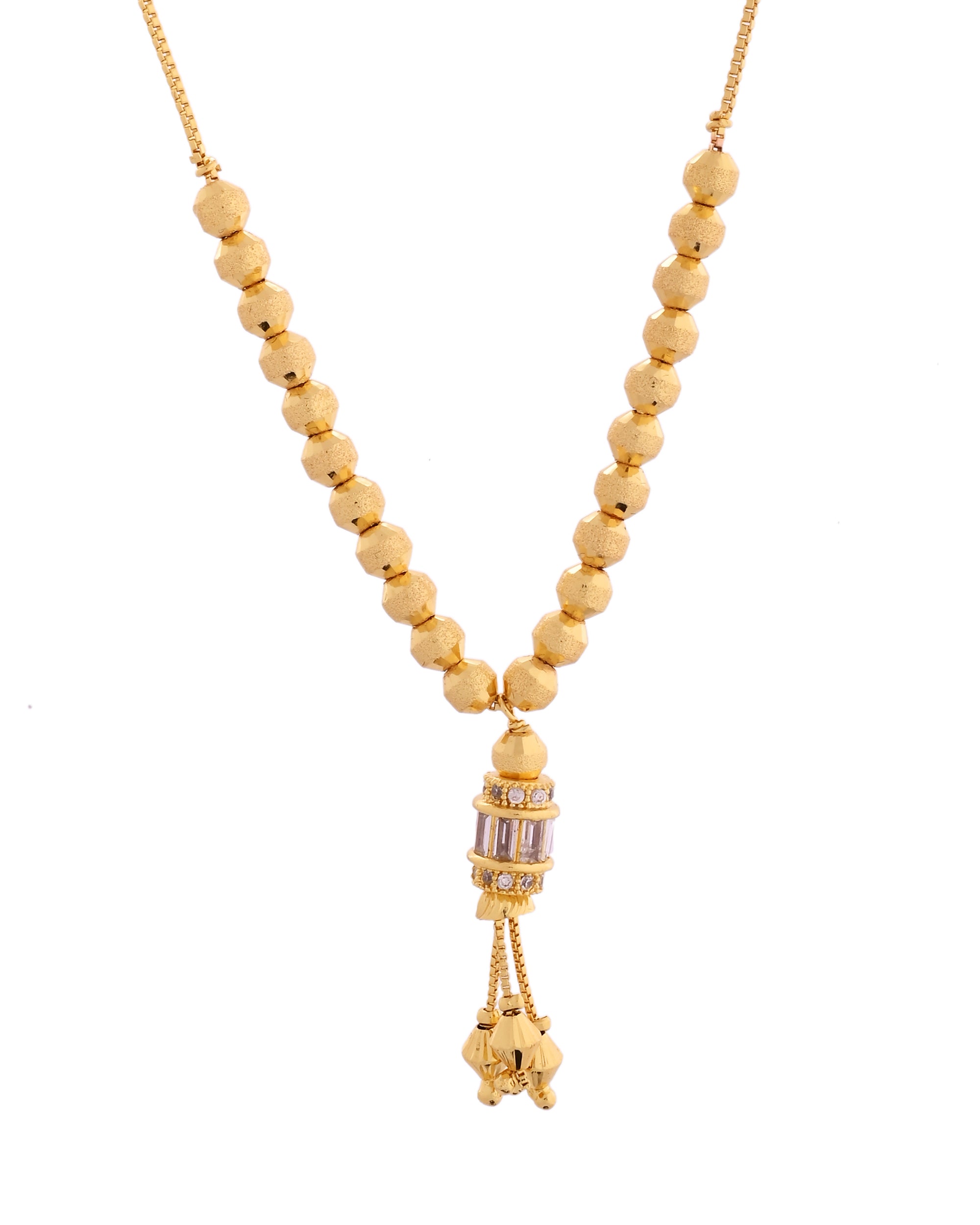 VOJ Rose Gold Polished Ad Studded Round Pendant With Chain