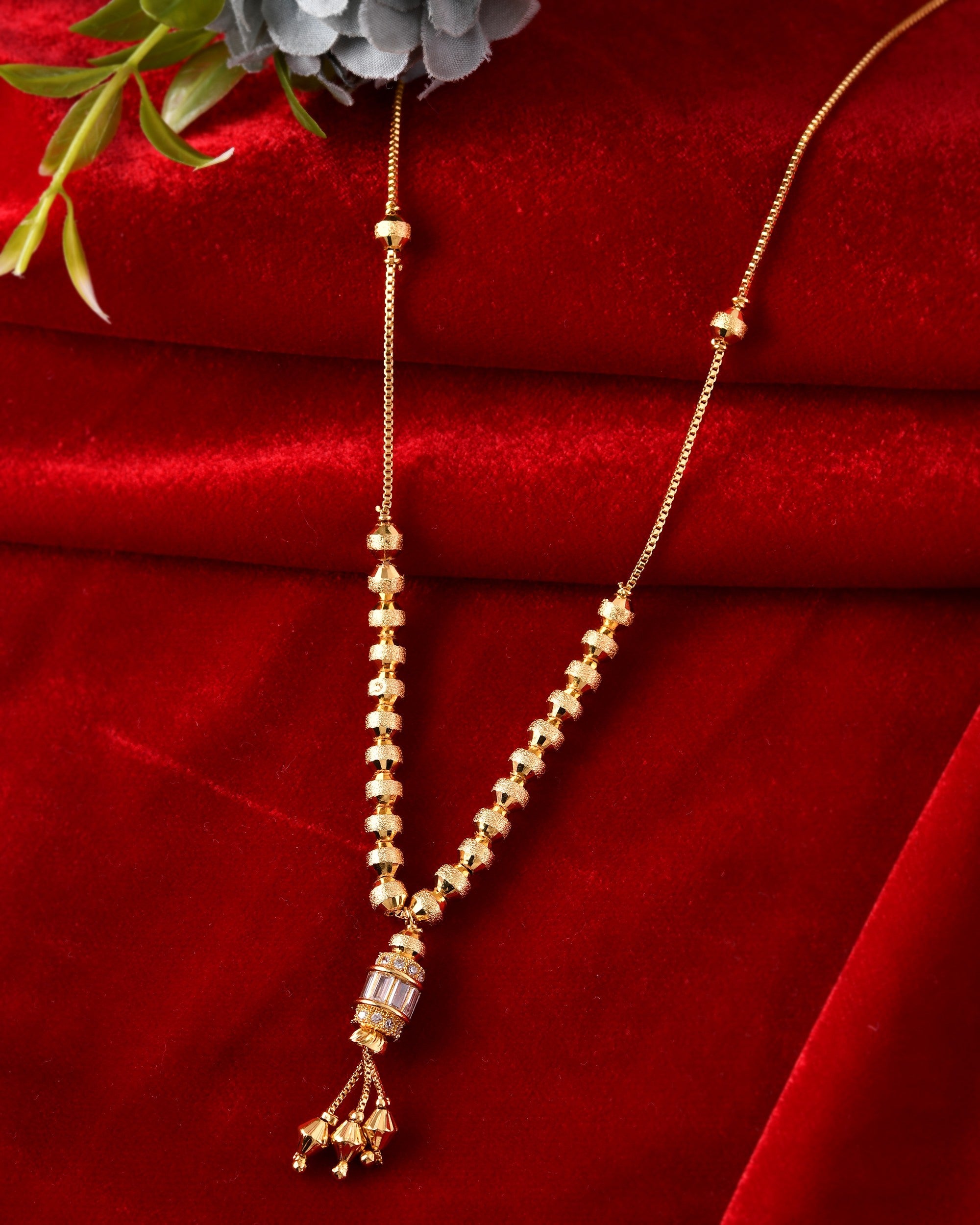 VOJ Rose Gold Polished Ad Studded Round Pendant With Chain