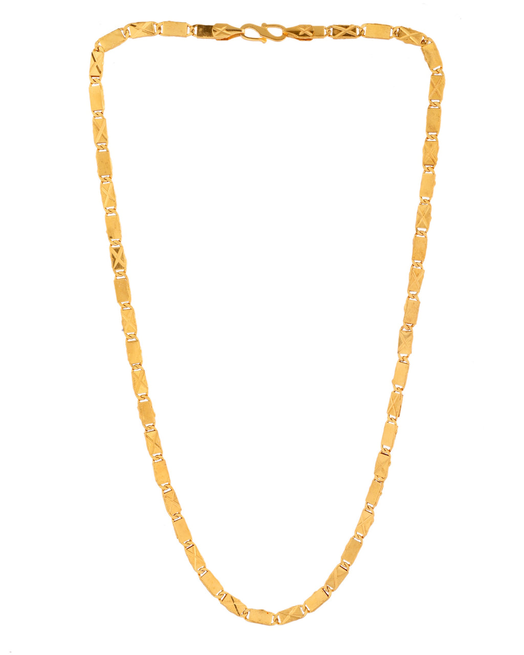 VOJ Stainless Steel Gold Polished Biscuit Shaped Classic Chain