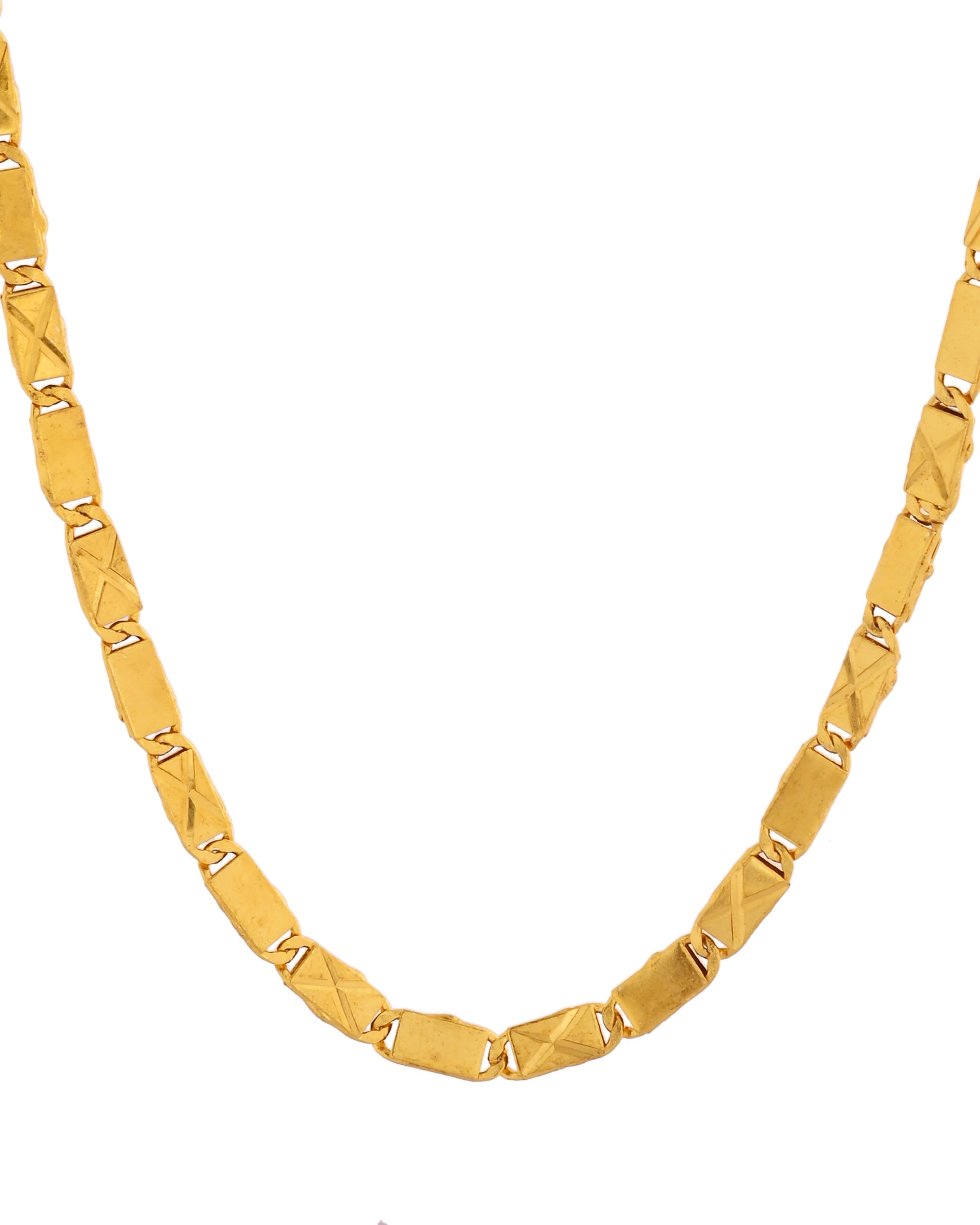 VOJ Stainless Steel Gold Polished Biscuit Shaped Classic Chain