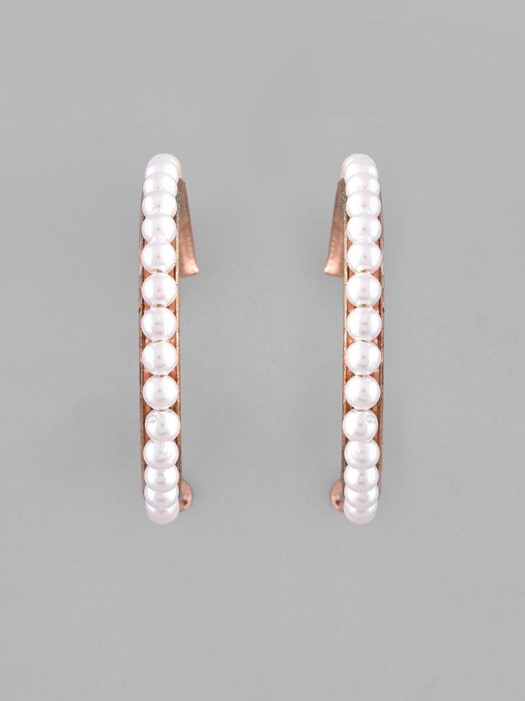 VOJ White Pearl Gold-Polished Hoops Earrings