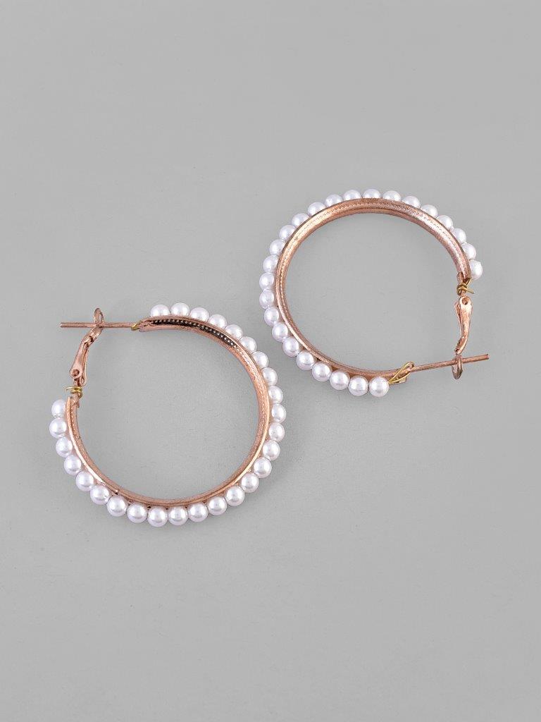 VOJ White Pearl Gold-Polished Hoops Earrings