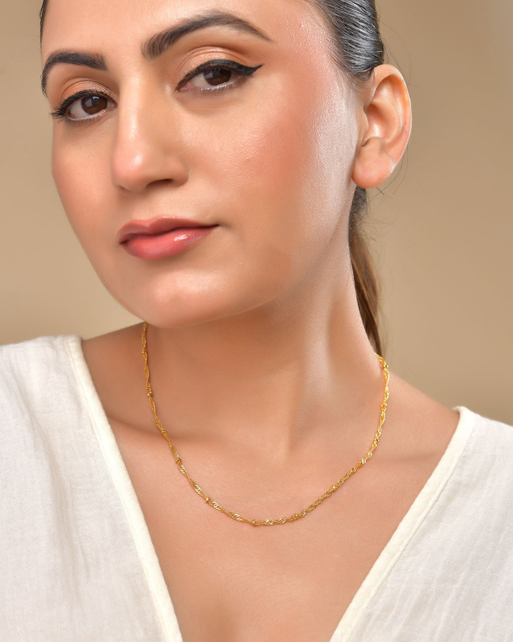 VOJ Women Stainless Steel Twisted Gold Polished Chain