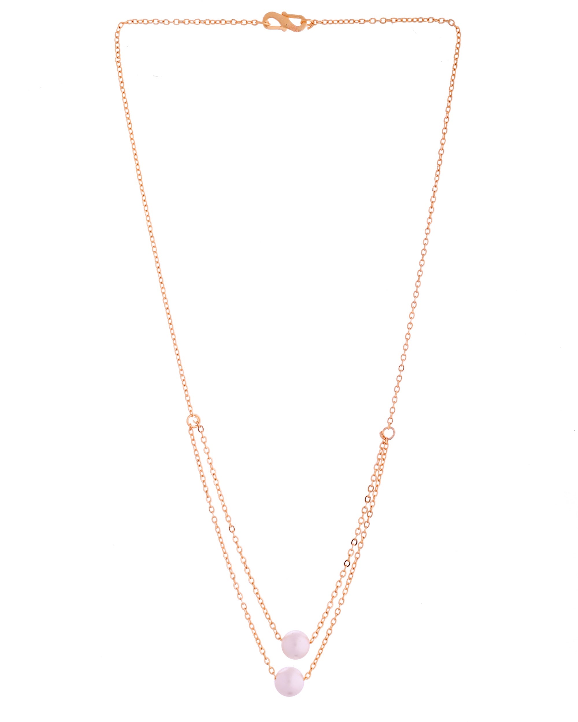 VOJ Gold Polished Pearl Studded Multi Layer Chain