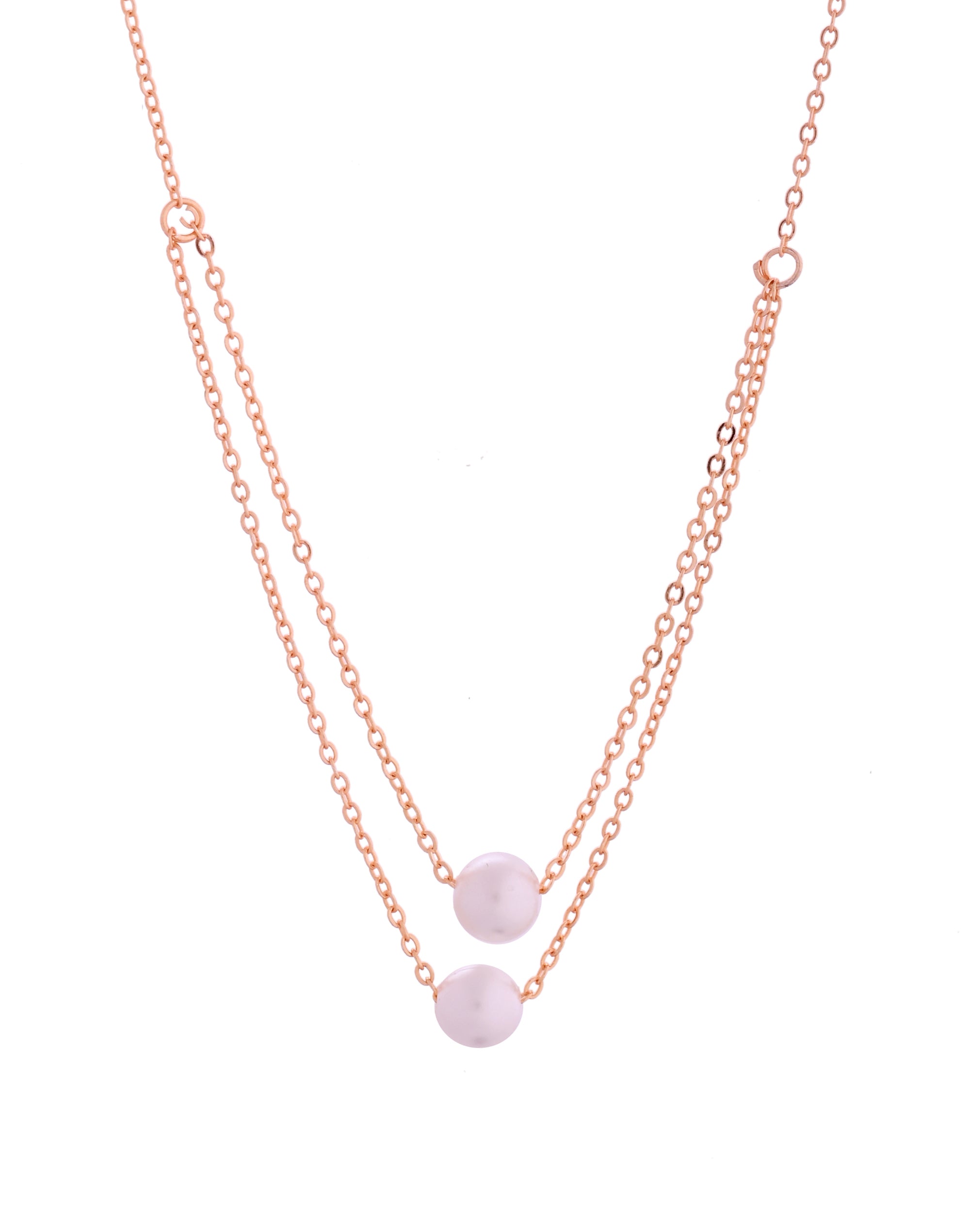 VOJ Gold Polished Pearl Studded Multi Layer Chain