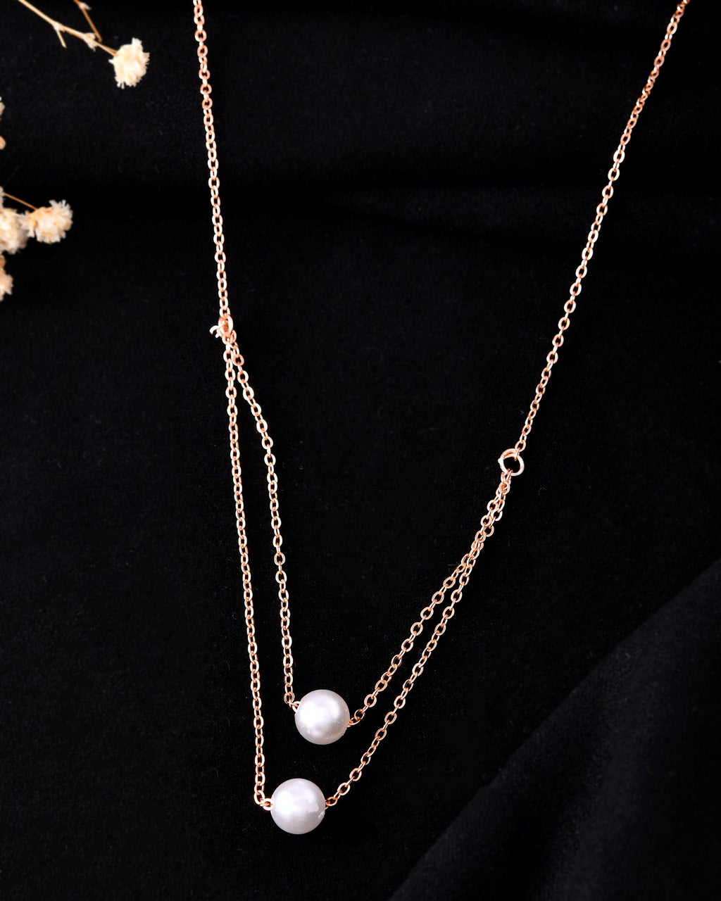 VOJ Gold Polished Pearl Studded Multi Layer Chain