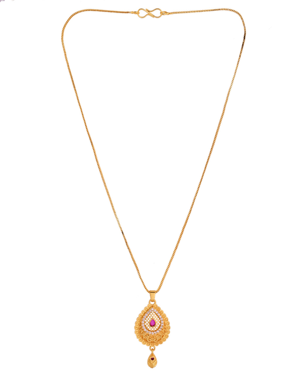 VOJ Gold Polished Teardrop Shaped Pendant With Chain Set