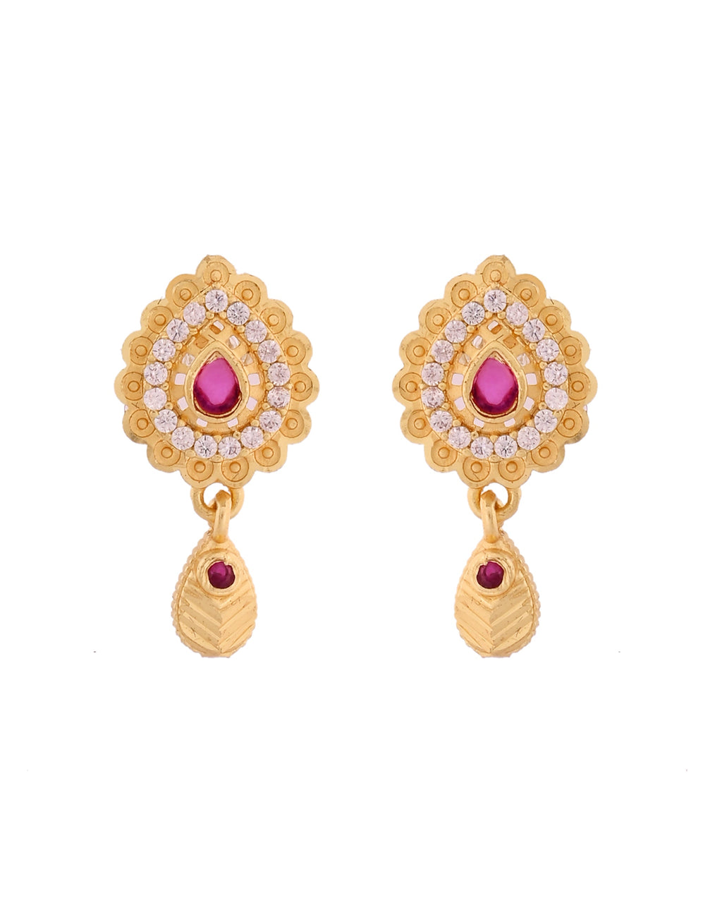 VOJ Gold Polished Teardrop Shaped Pendant With Chain Set