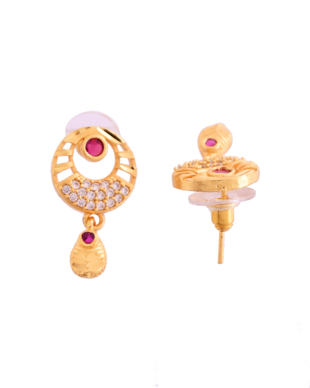 VOJ Gold Polished Circular Pendant With Chain And Earrings Set