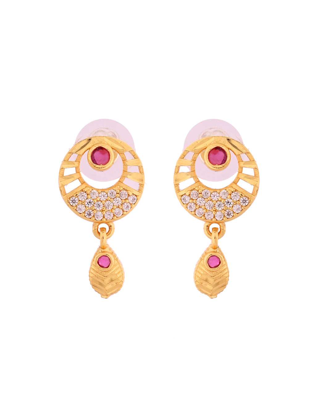 VOJ Gold Polished Circular Pendant With Chain And Earrings Set