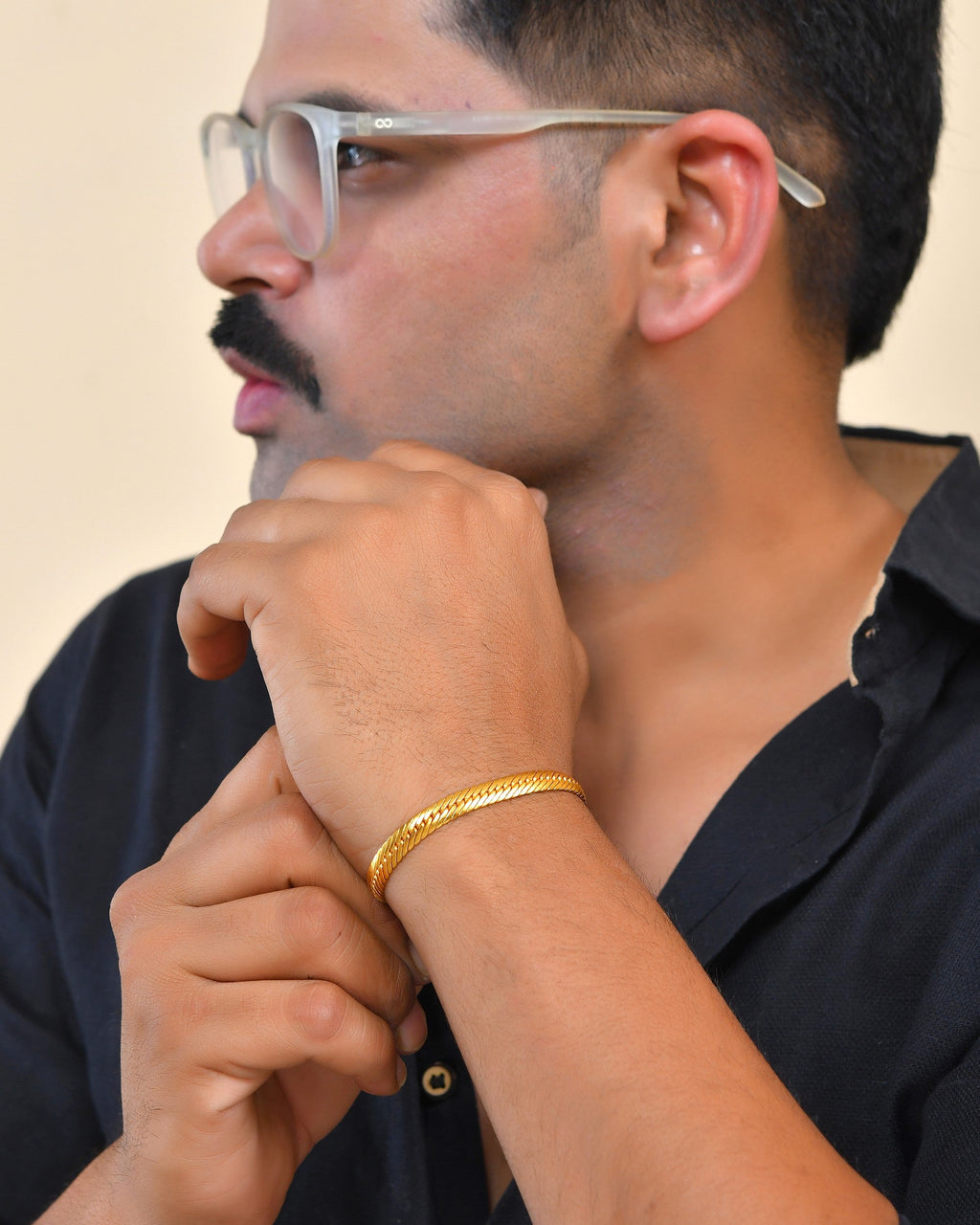 VOJ Men Stainless Steel Gold Polished Handcrafted Bracelet