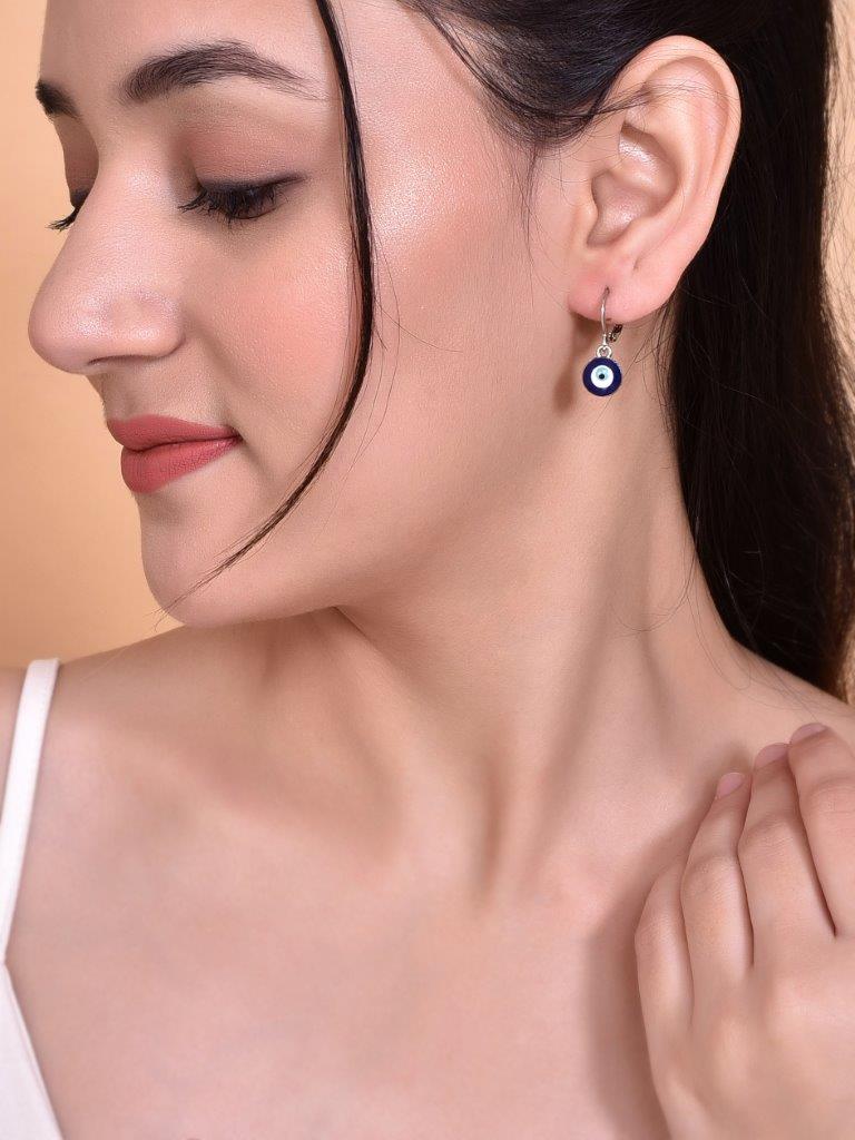 VOJ Silver Plated Contemporary Evel Eye Drop Earrings