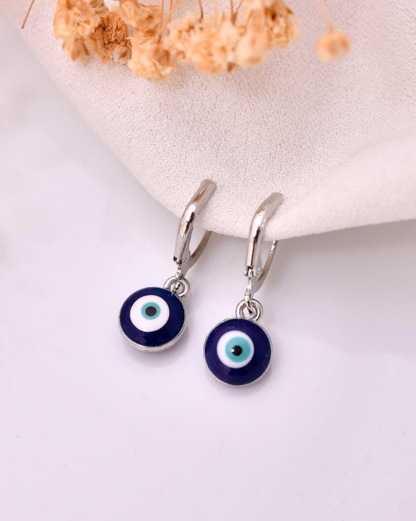 VOJ Silver Plated Contemporary Evel Eye Drop Earrings