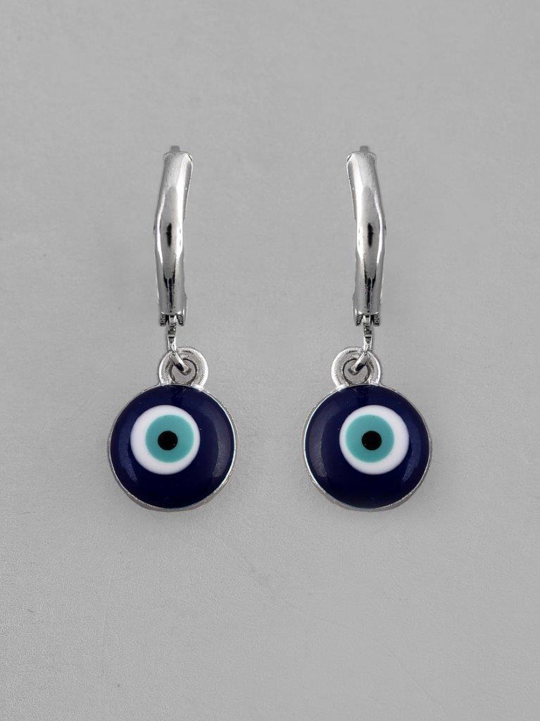 VOJ Silver Plated Contemporary Evel Eye Drop Earrings