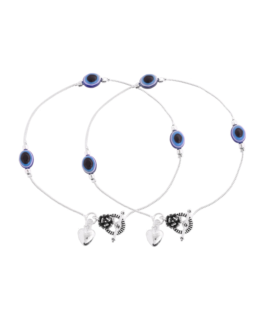 VOJ Set Of 2 Silver-Plated Stainless Steel Evil Eye Studded Anklet