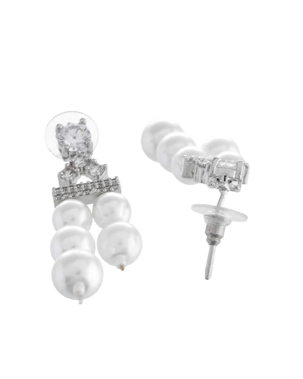VOJ Silver Plated Pearl & Ad Studded Designer Jewellery Set