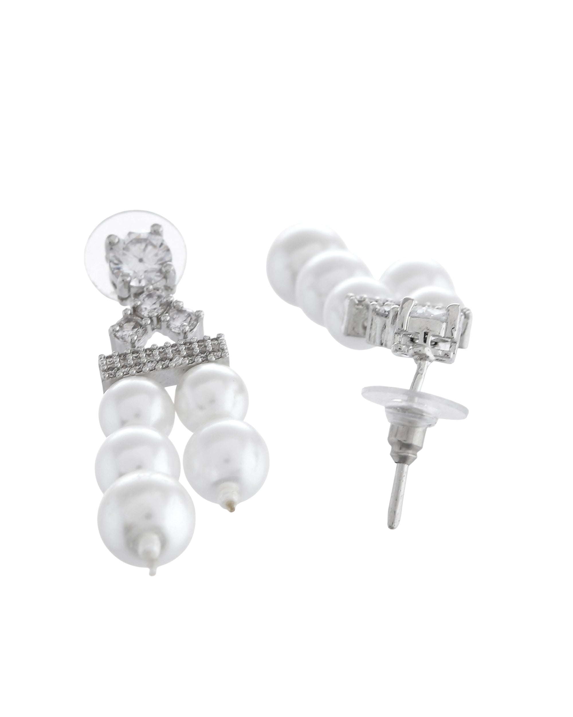 VOJ Silver Plated Pearl & Ad Studded Designer Jewellery Set